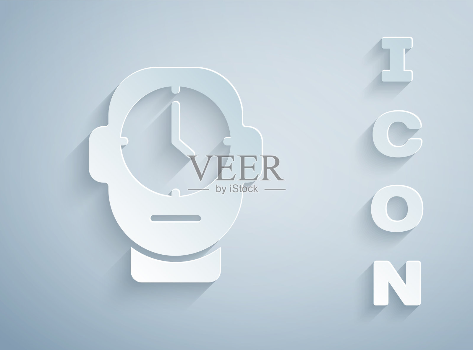 剪纸时钟图标孤立在灰色背景插画图片素材