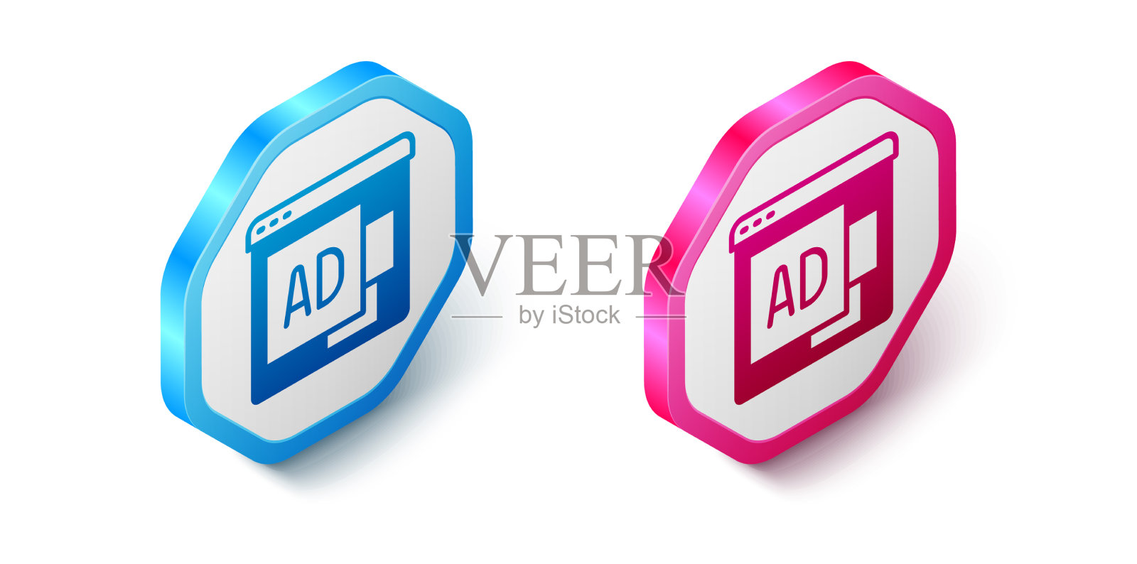 在白色孤立的等距广告图标插画图片素材