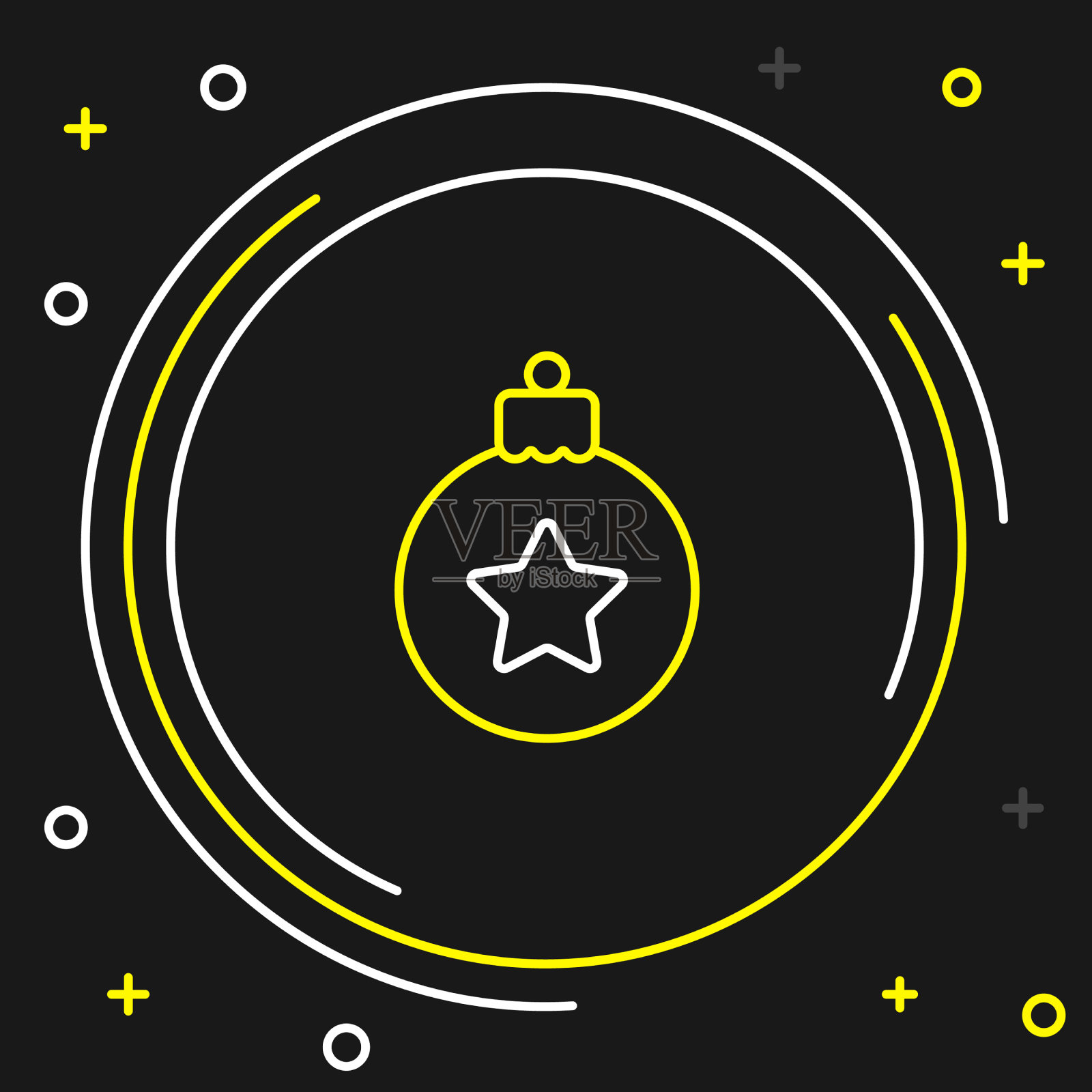 线圣诞球图标孤立在黑色插画图片素材