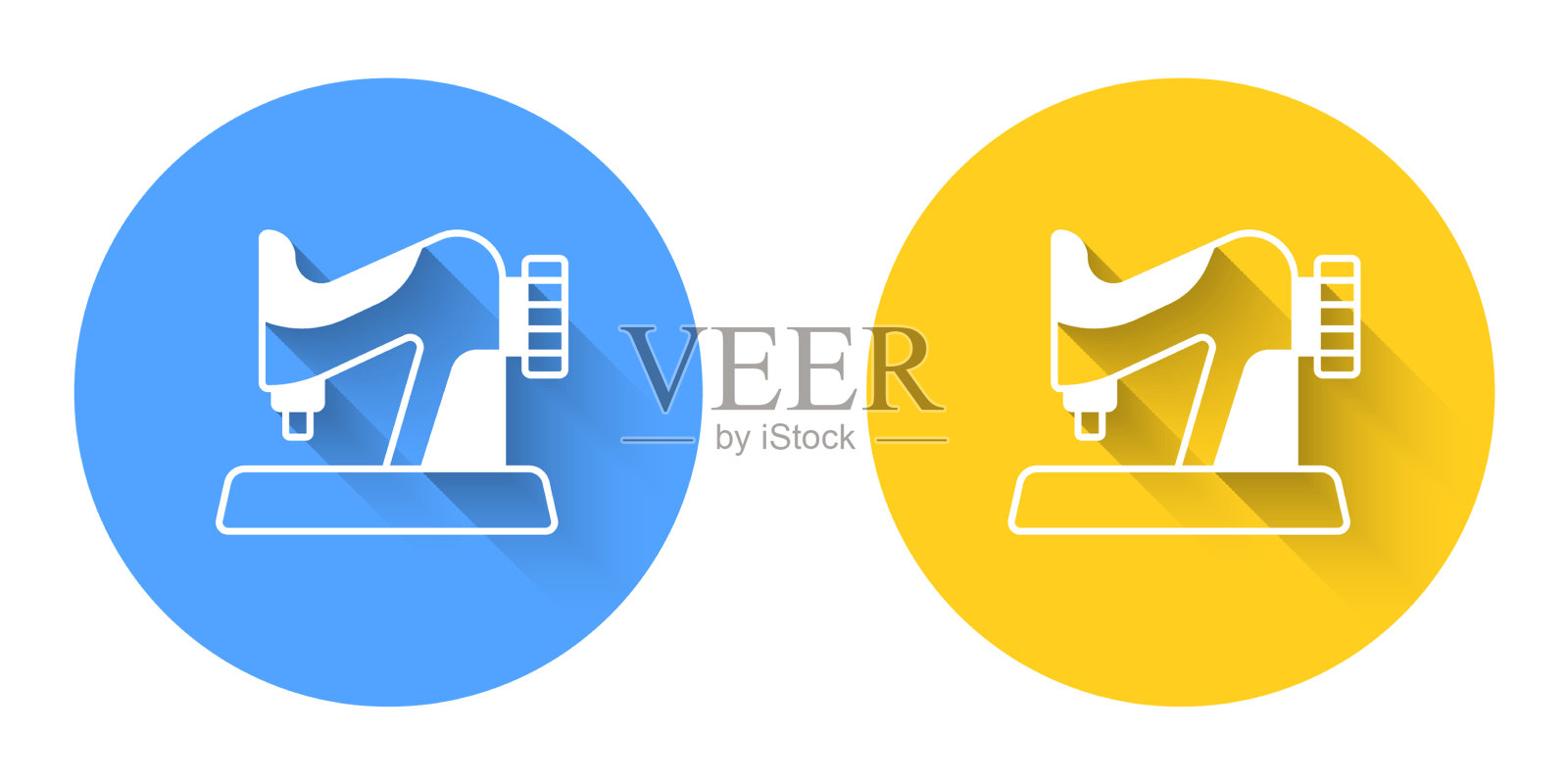 白色的缝纫机图标与长孤立插画图片素材