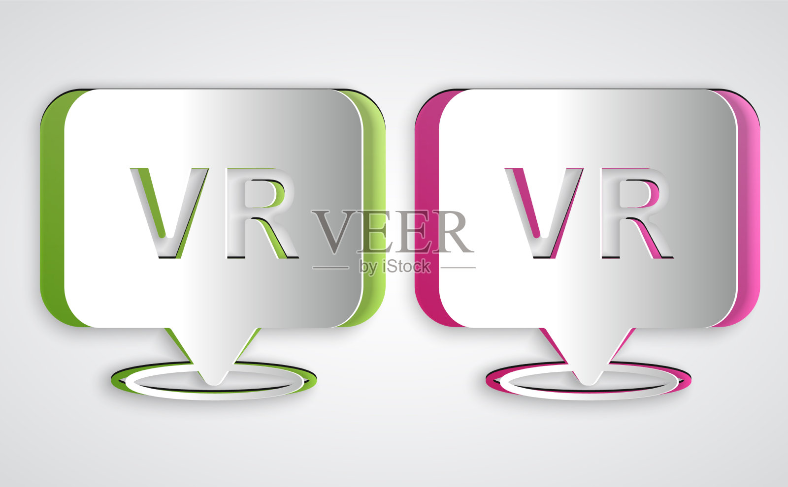 剪纸虚拟现实图标孤立在灰色插画图片素材