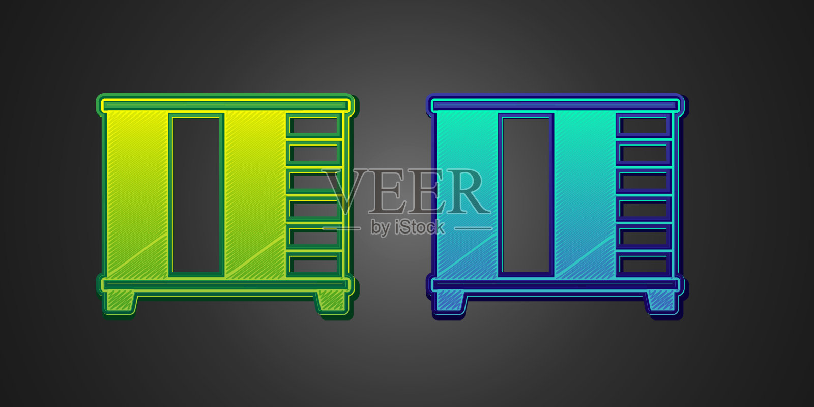 绿色和蓝色的衣柜图标孤立在黑色图标素材