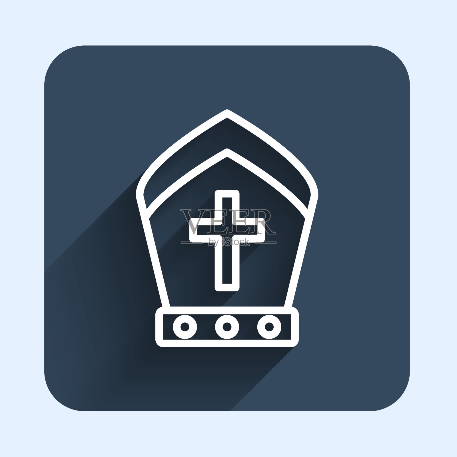 白线教皇帽图标孤立与长阴影图标素材