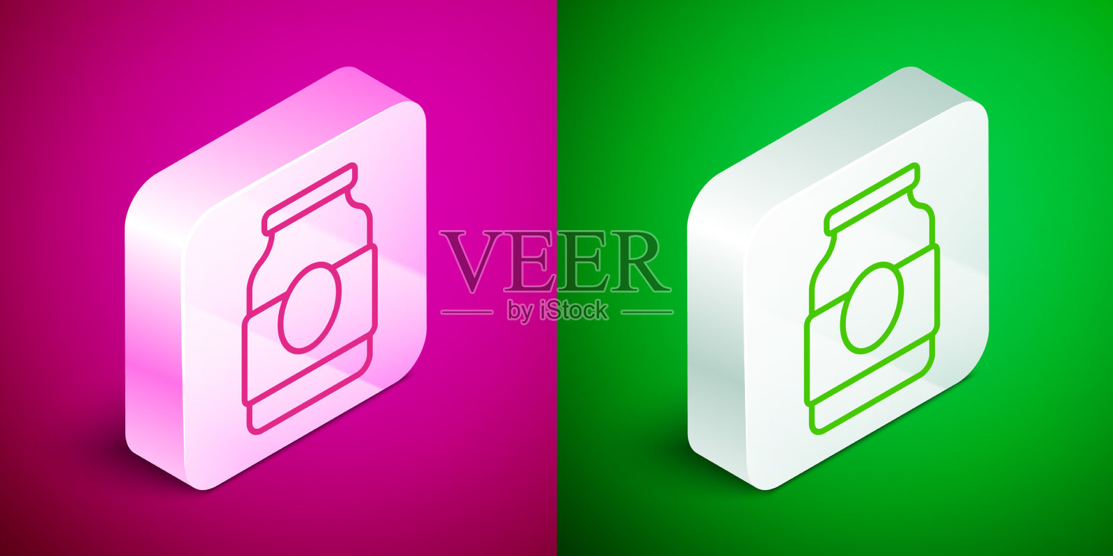 等距线果酱罐图标孤立在粉红色和图标素材