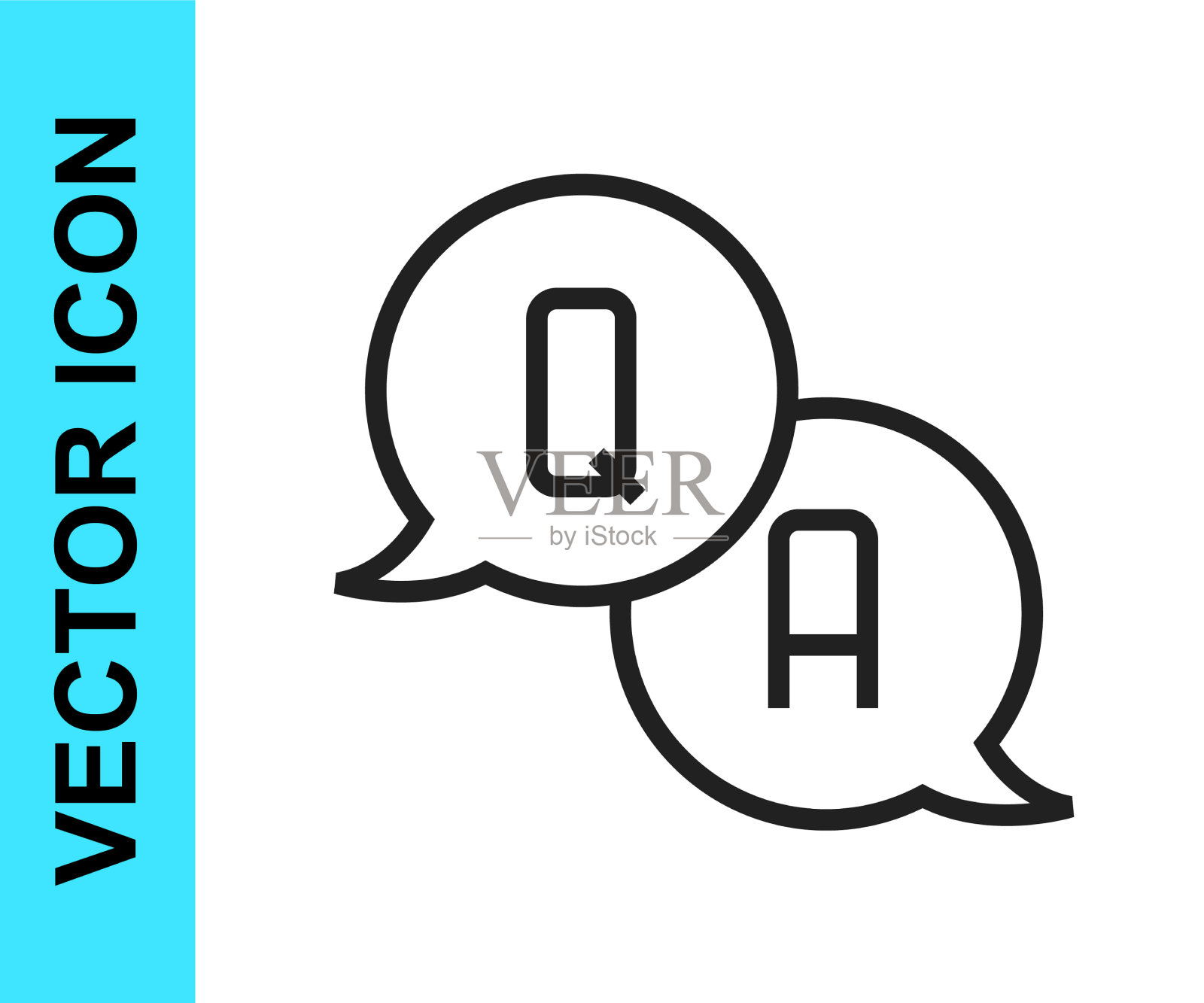 黑线语音气泡与问题和回答图标素材