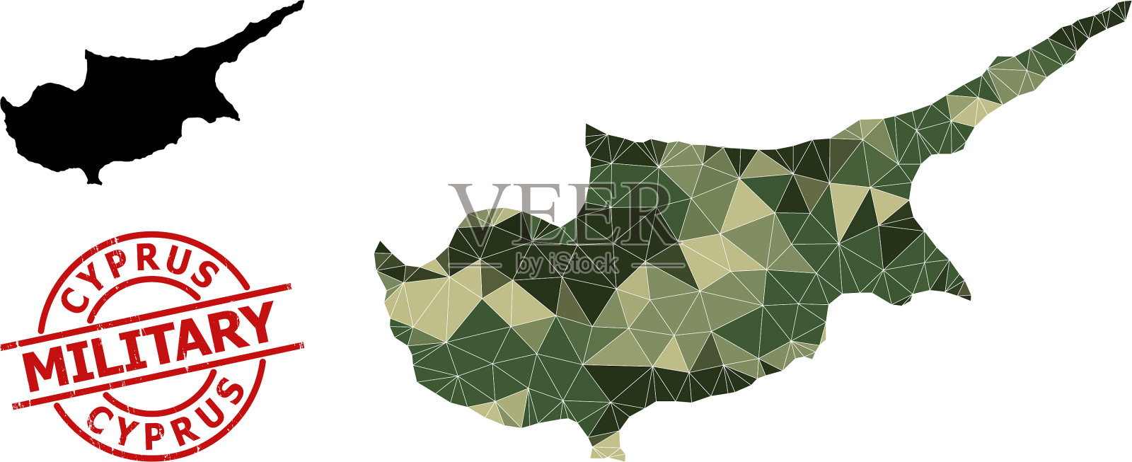 塞浦路斯岛的低聚马赛克地图和划痕插画图片素材