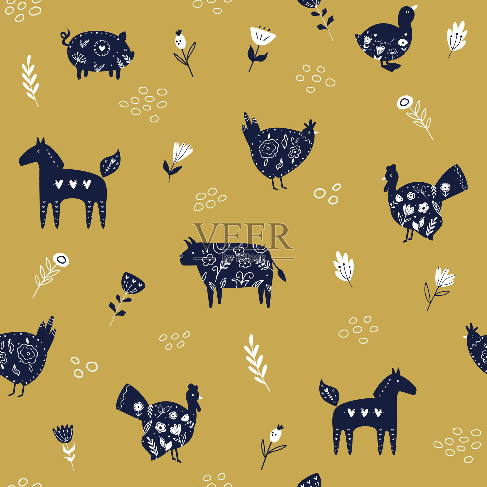 无缝模式与农场动物在插画图片素材