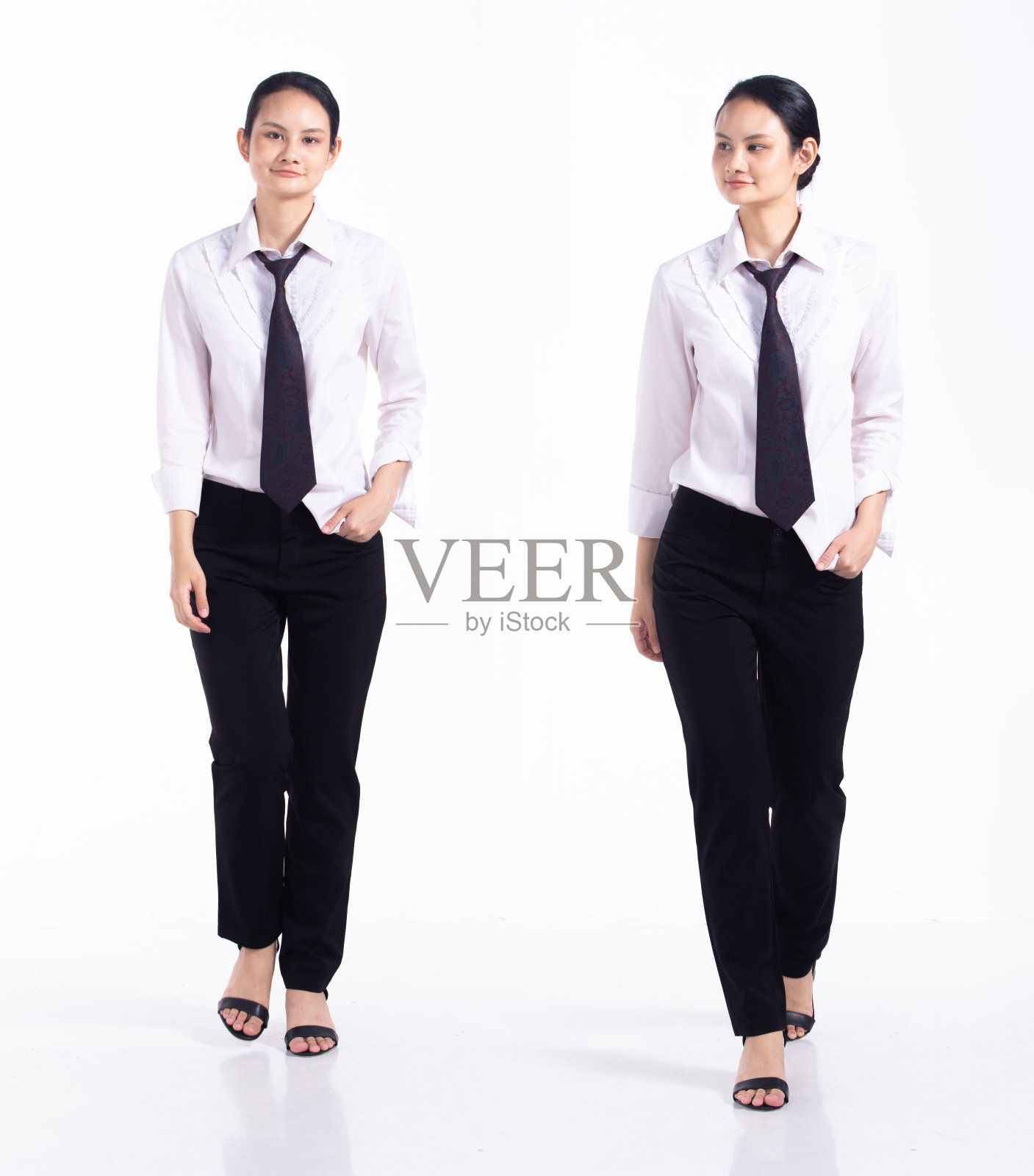 全长20多岁的年轻混血女性调酒师员工，向前走左右照片摄影图片