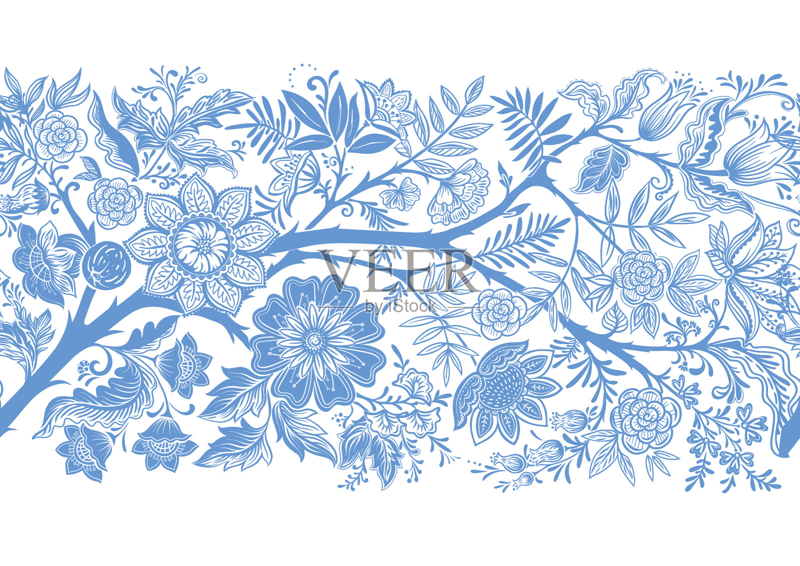 幻想的花朵在复古复古的风格元素插画图片素材