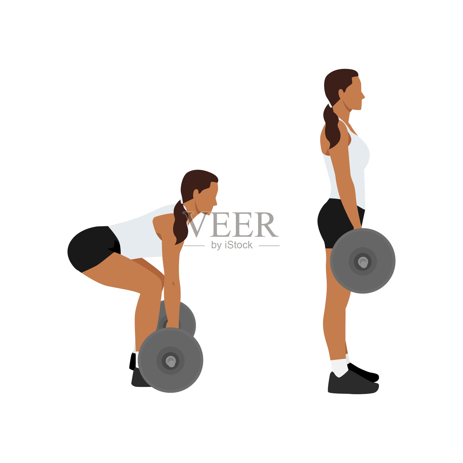 女子做杠铃硬举运动插画图片素材