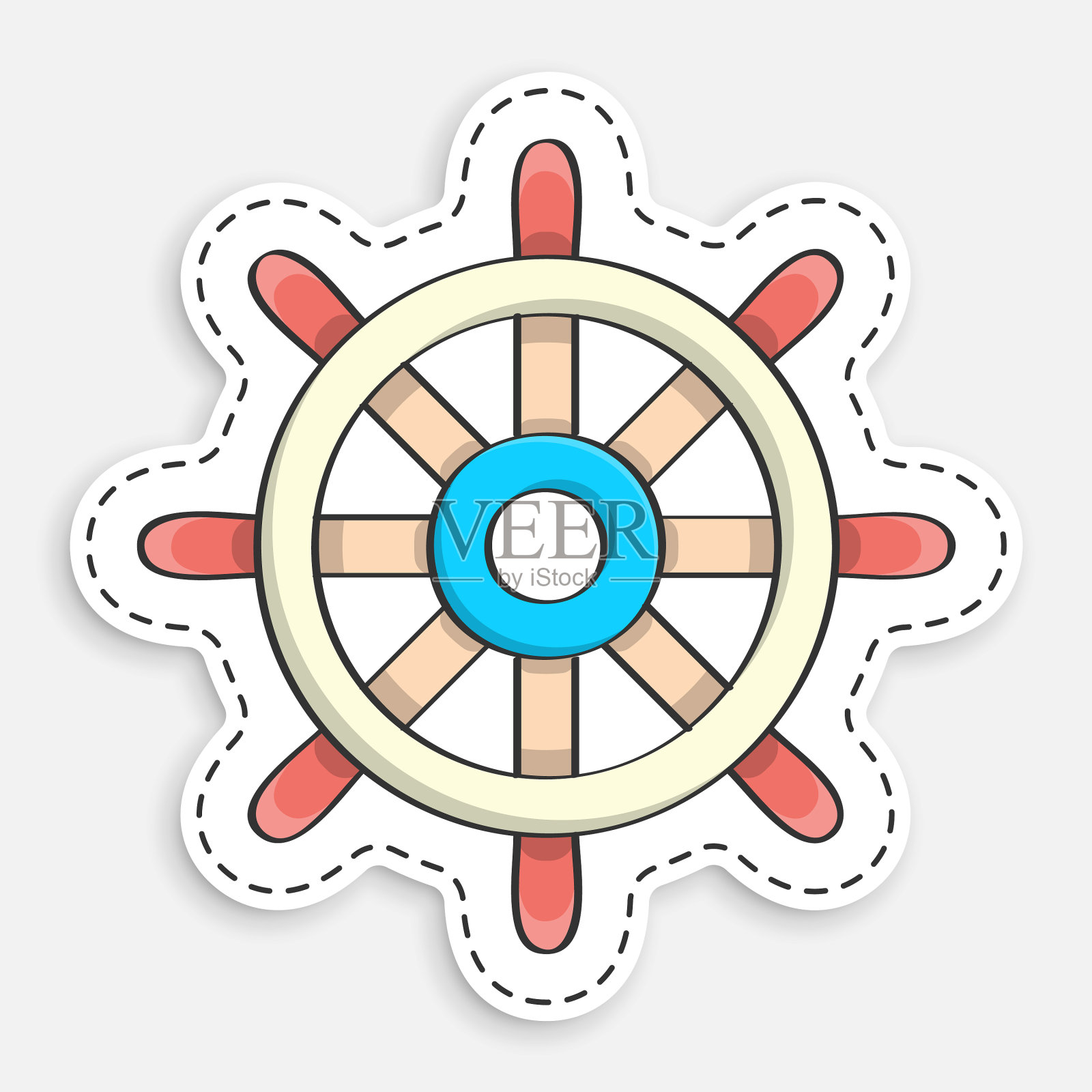 卡通图标的涂鸦方向盘船插画图片素材