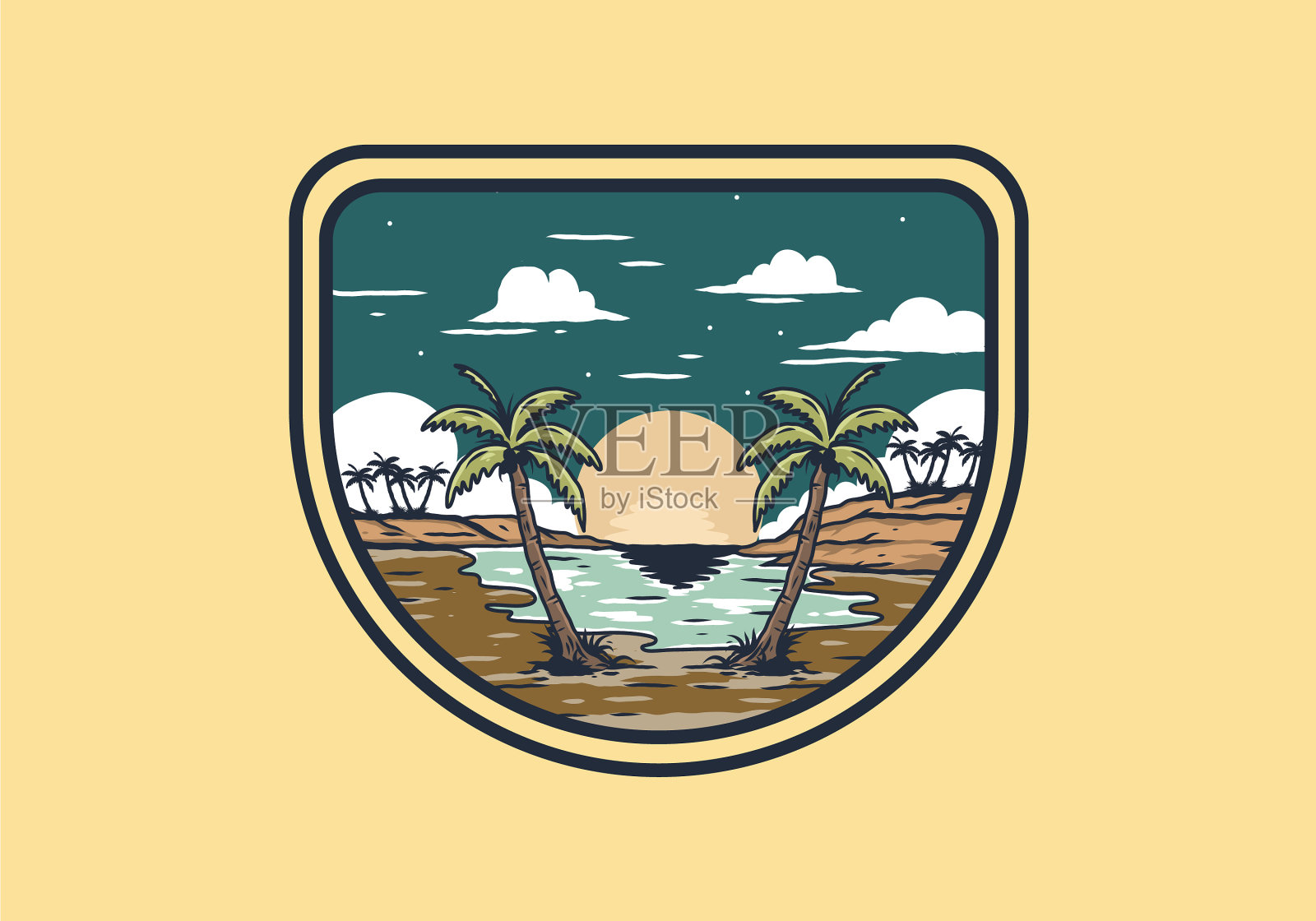 复古海湾海滩图插画图片素材