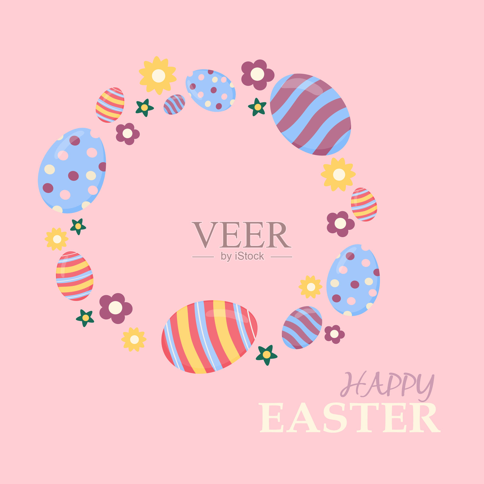 复活节快乐卡片上有彩蛋和文字插画图片素材