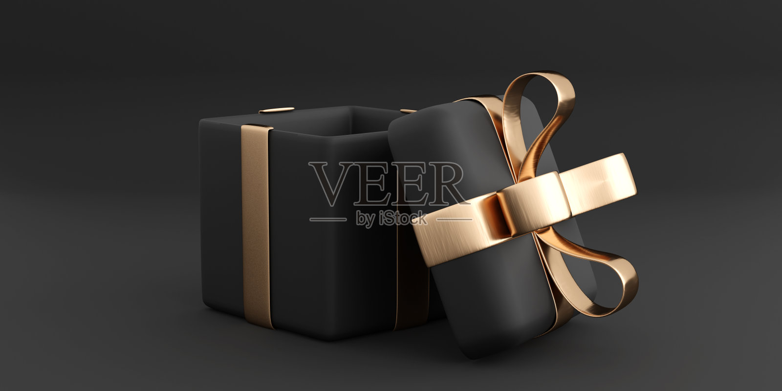 现实礼盒与黄金丝带蝴蝶结。照片摄影图片