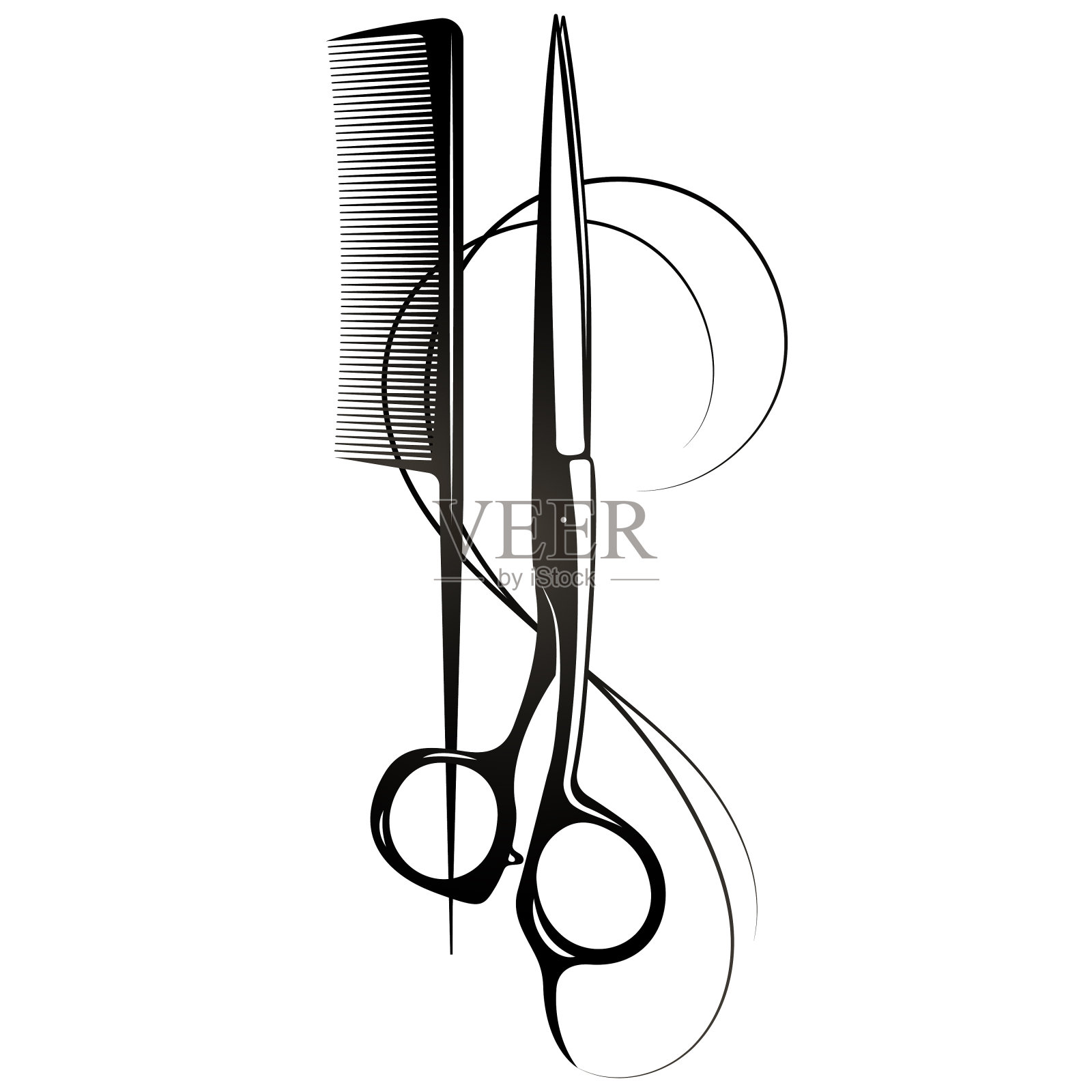 剪刀和梳子剪影美容院和造型师设计元素图片