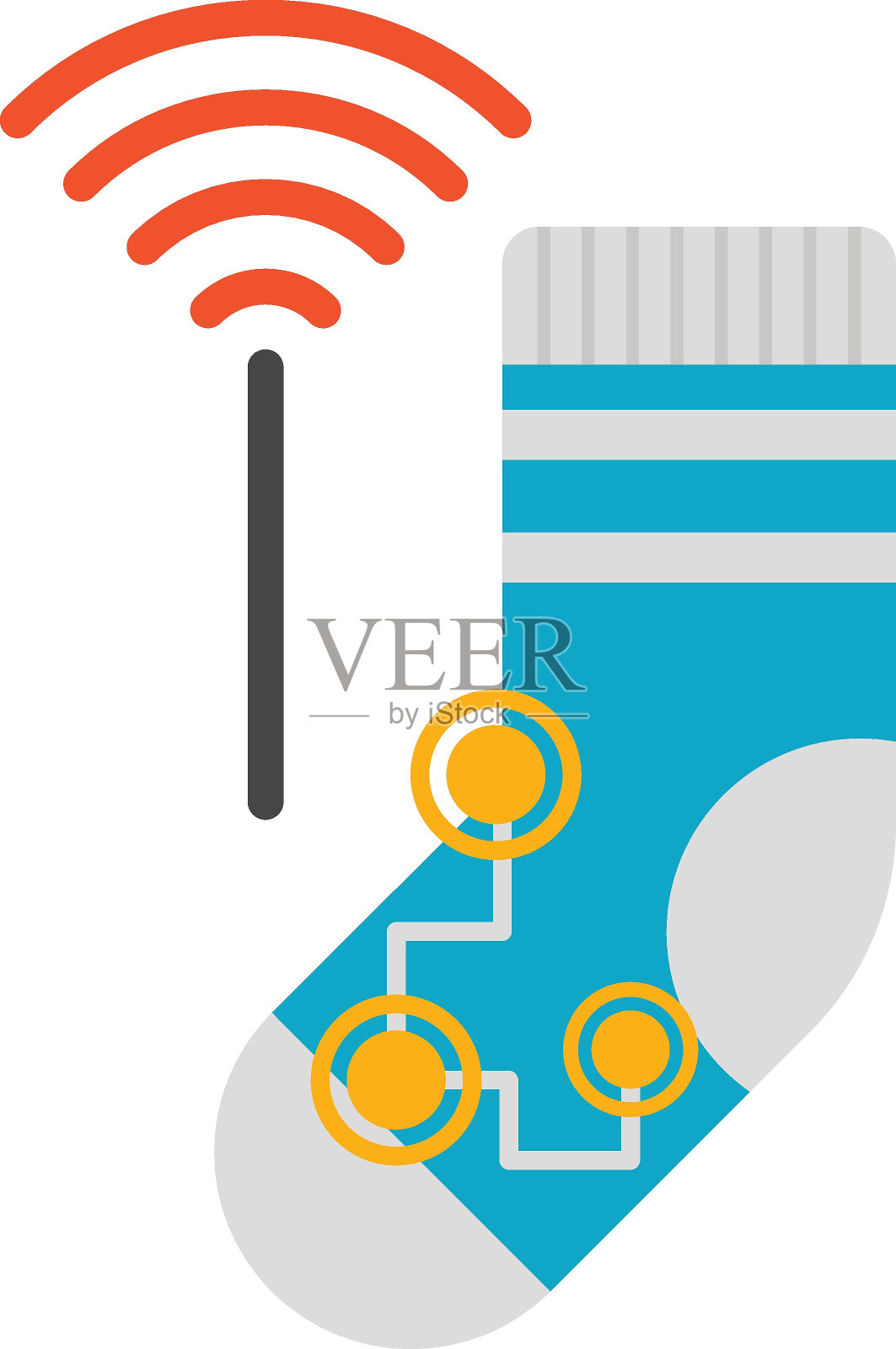 智能袜子概念，与气味阻力矢量颜色图标设计的智能袜子，可穿戴技术符号，个人物联网标志，技术服装股票插图设计元素图片