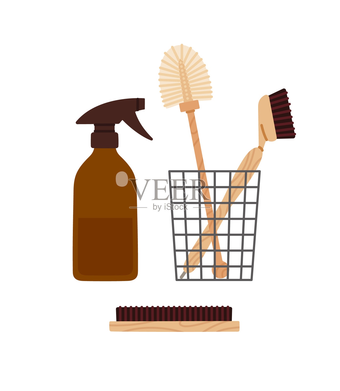 一套零废物可重复使用的清洁工具。插画图片素材