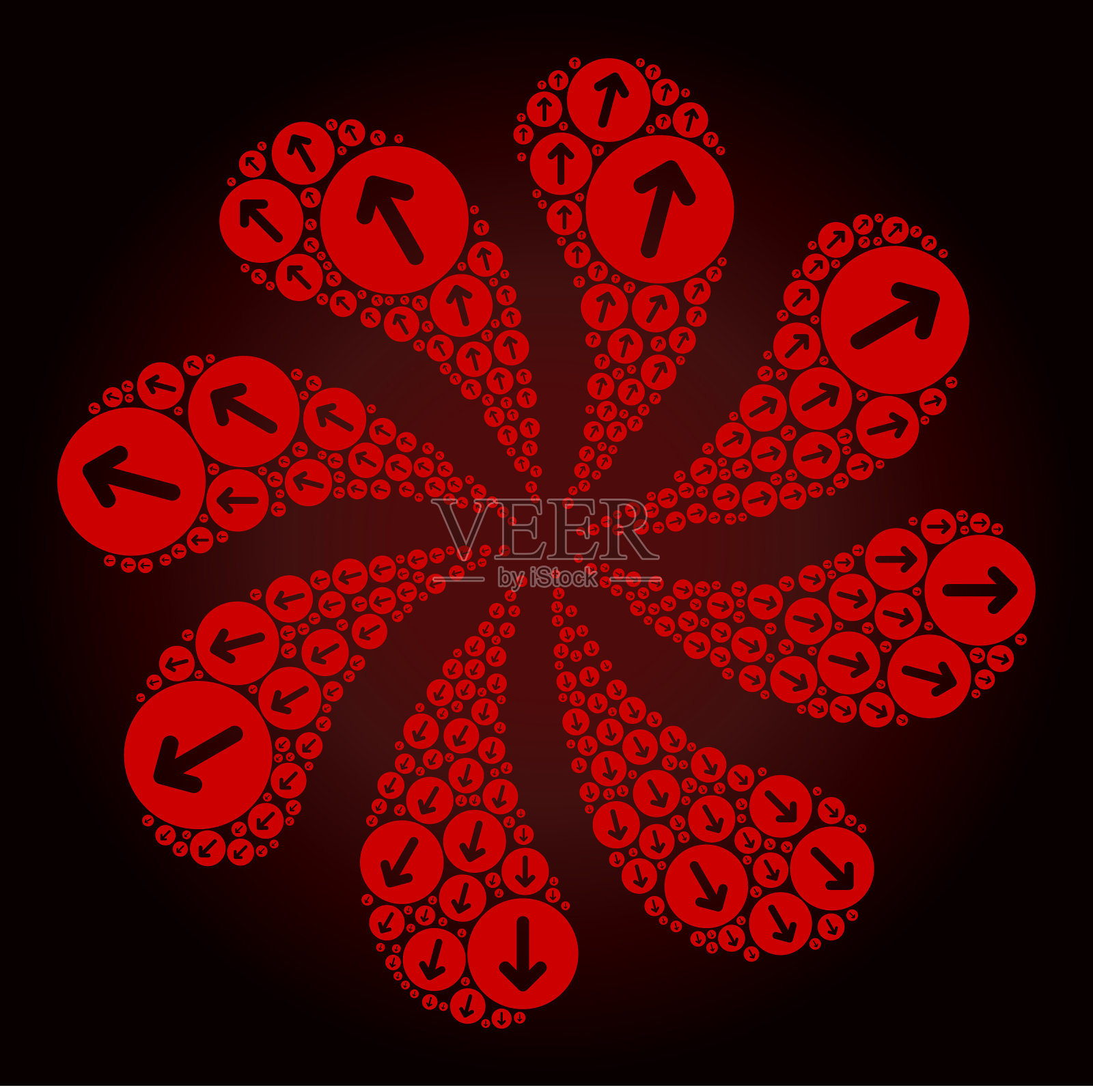 红出绿箭头图标卷曲爆炸插画图片素材