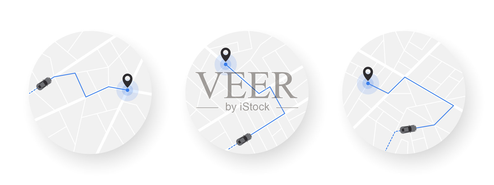 地图上的汽车路线。乘汽车旅行。距离跟踪。矢量图插画图片素材