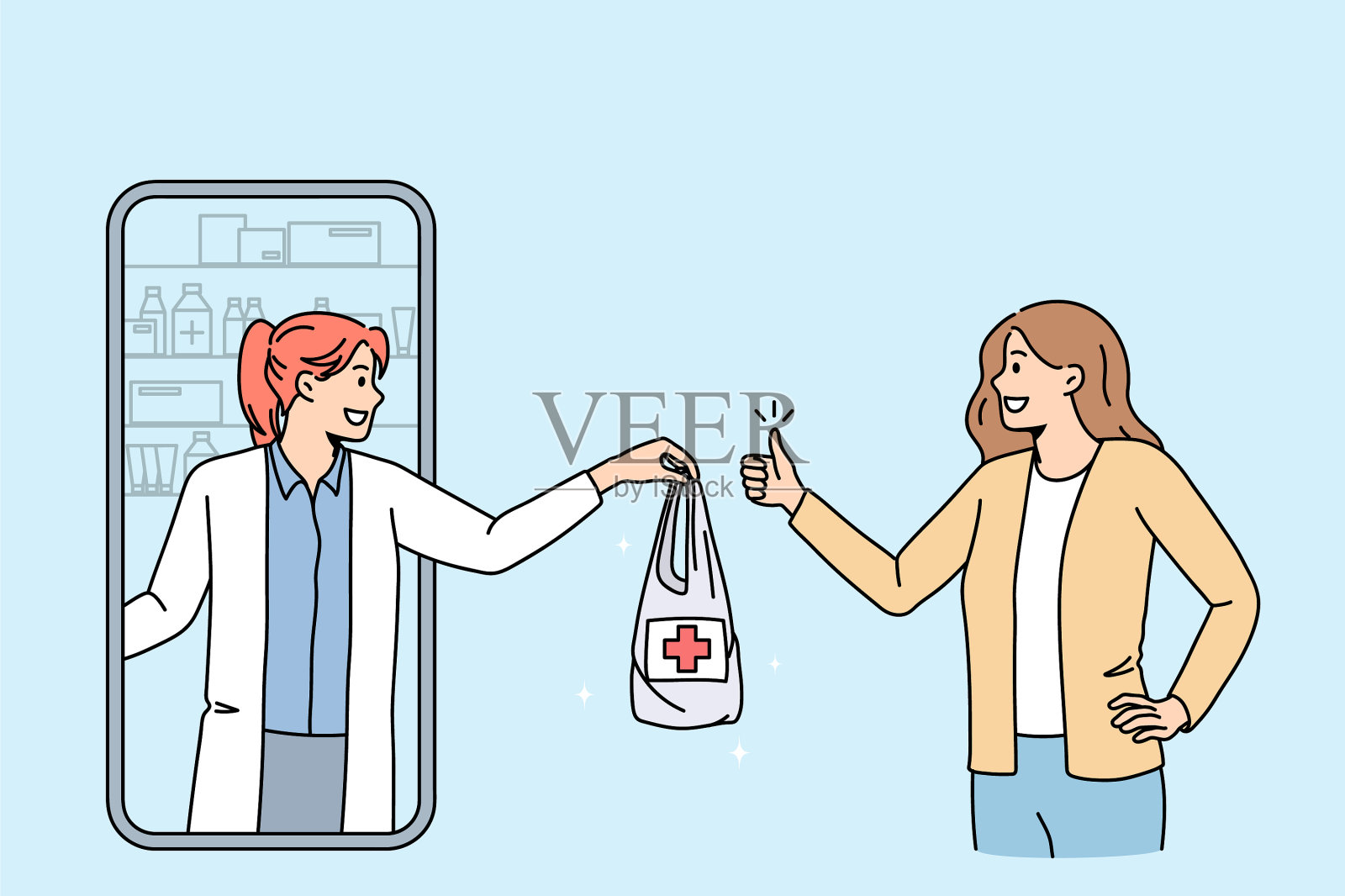 女客户从网上药店订购药品插画图片素材