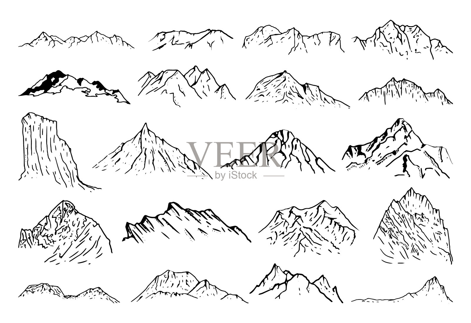 艺术水墨中的山插画图片素材