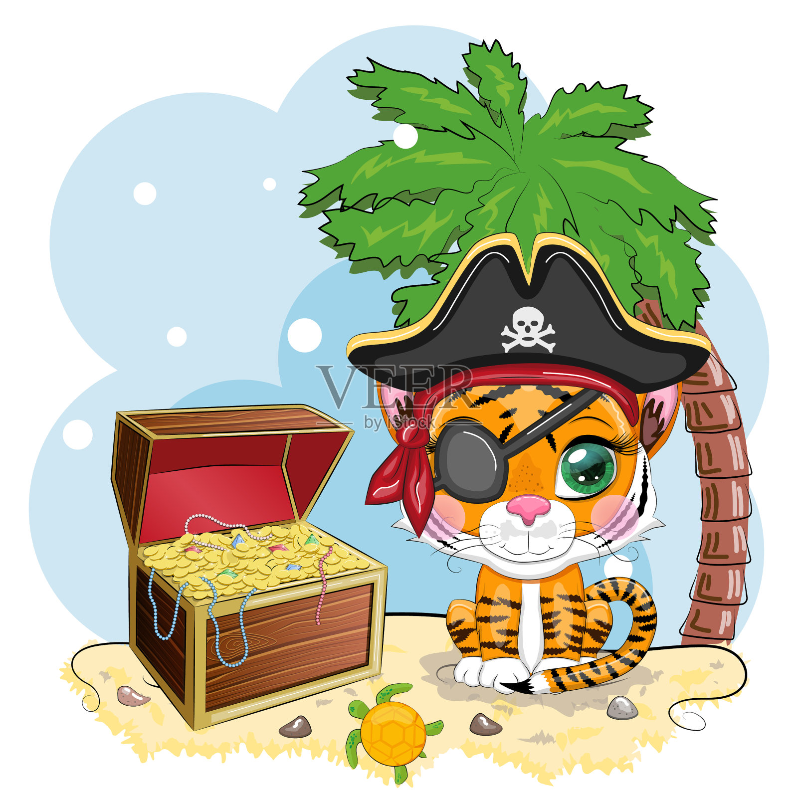 老虎海盗的卡通人物的游戏野生设计元素图片