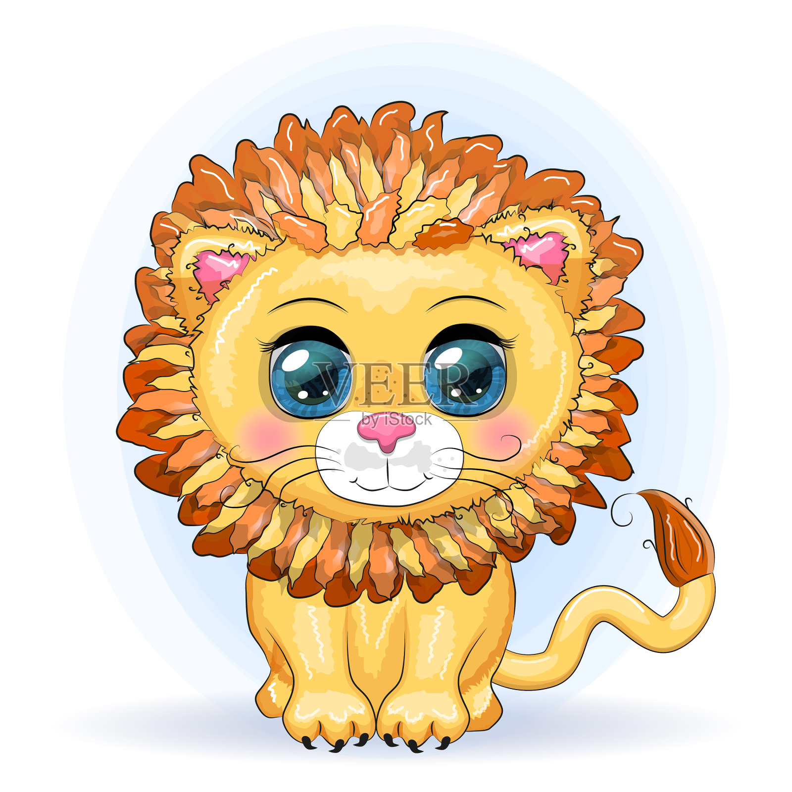卡通狮子和富有表情的眼睛野生动物设计元素图片