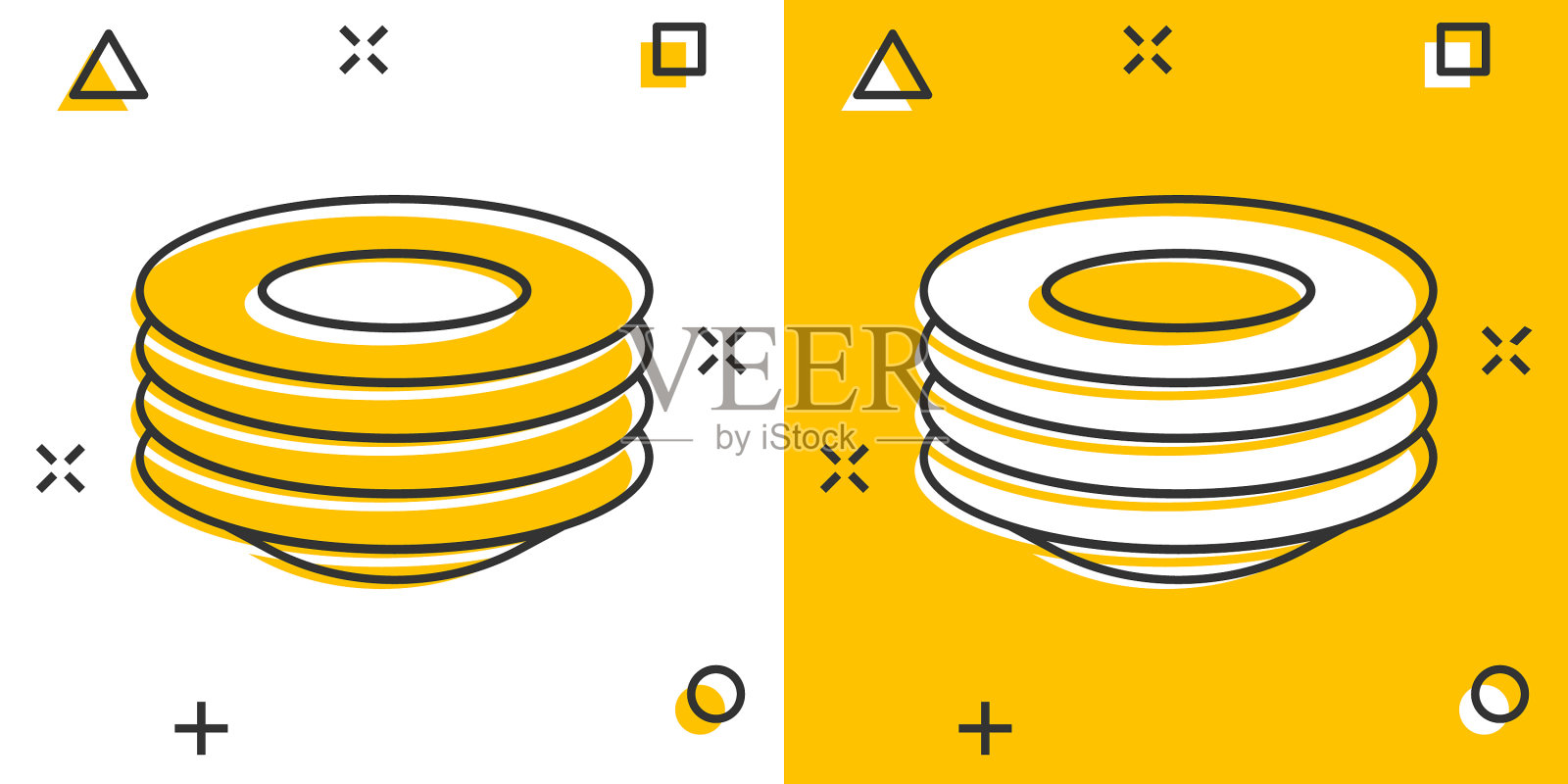 盘子图标在漫画风格的盘子卡通上白色插画图片素材