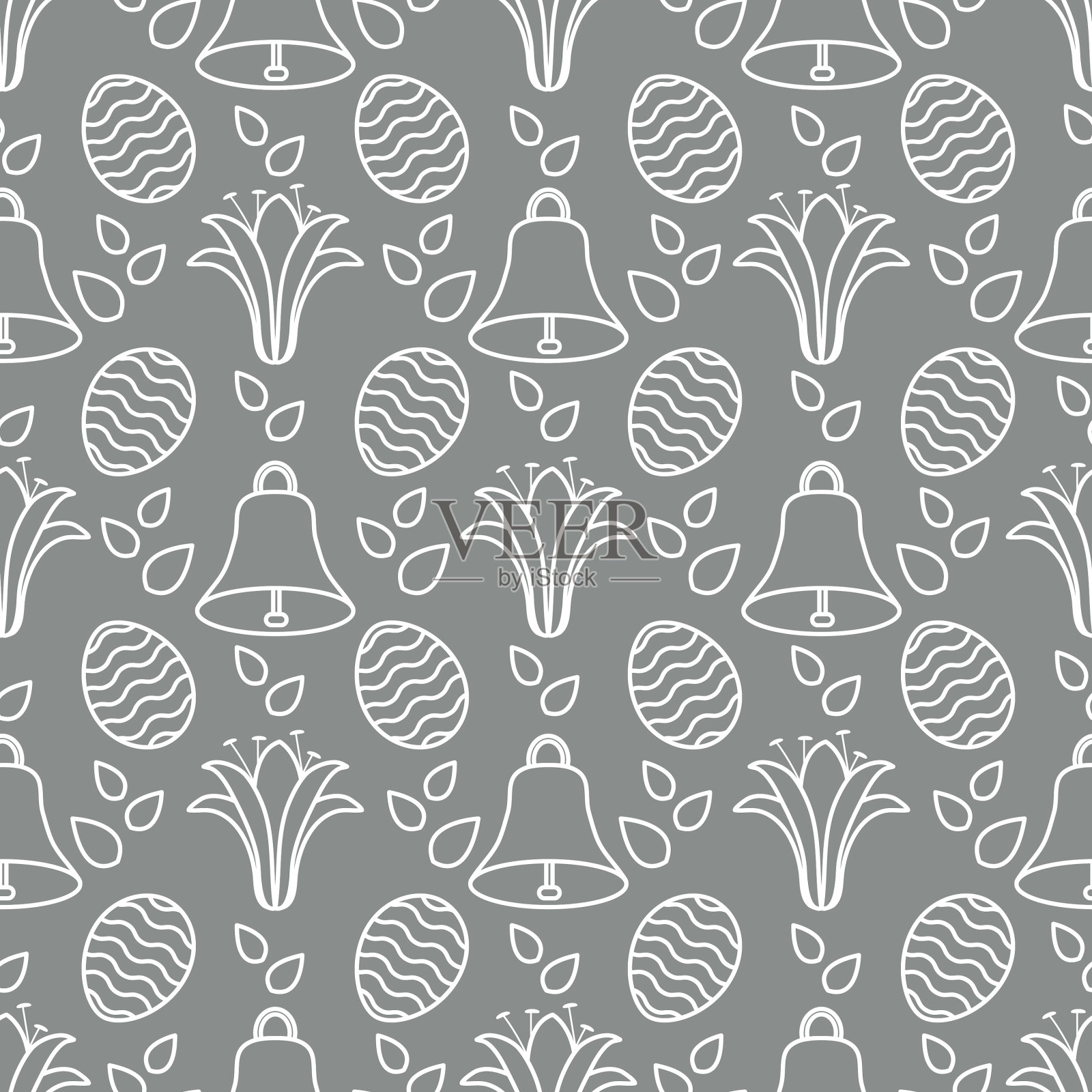 无缝图案的铃铛百合彩蛋复活节快乐插画图片素材