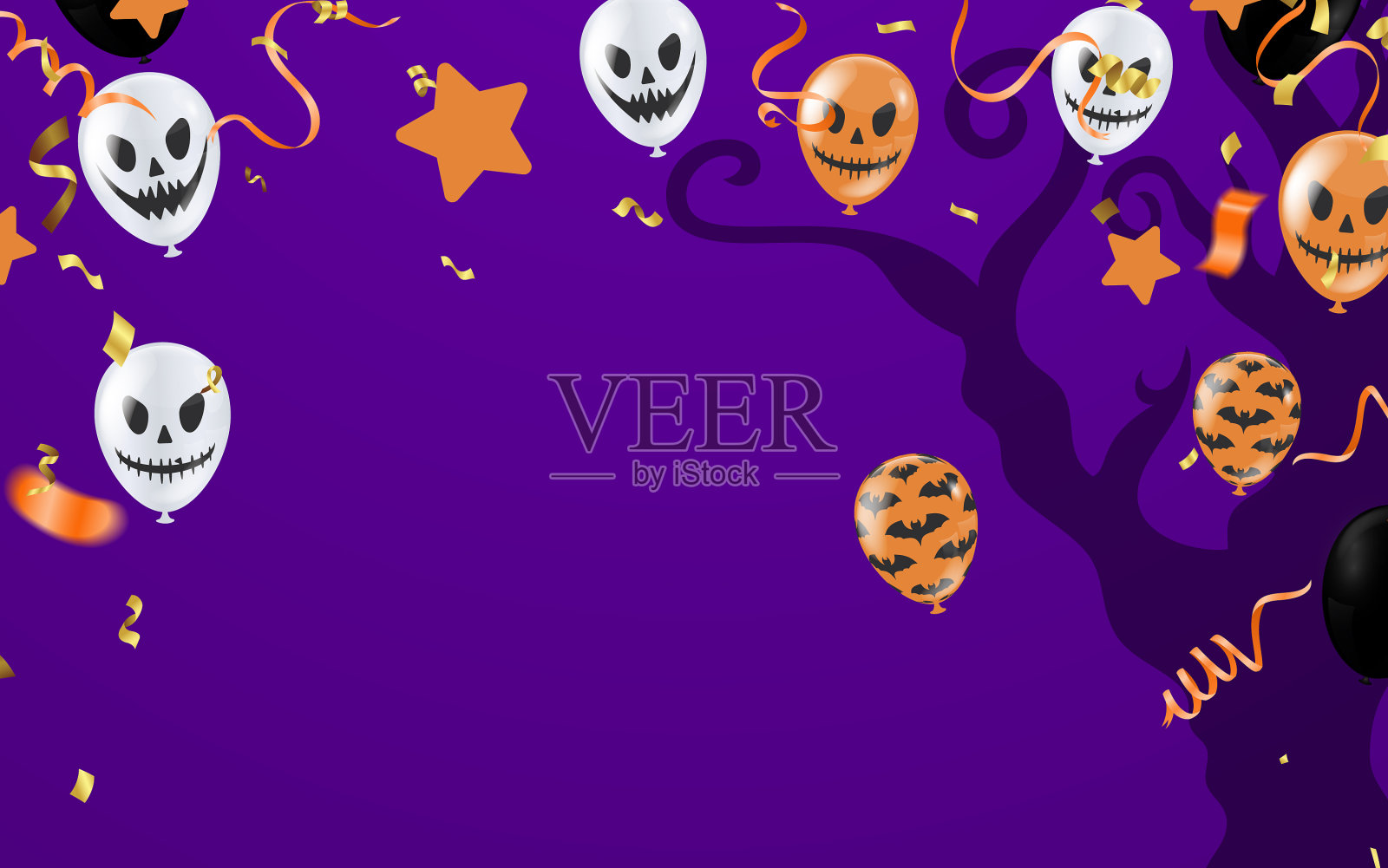 万圣节快乐横幅恶作剧派对气球鬼设计模板素材