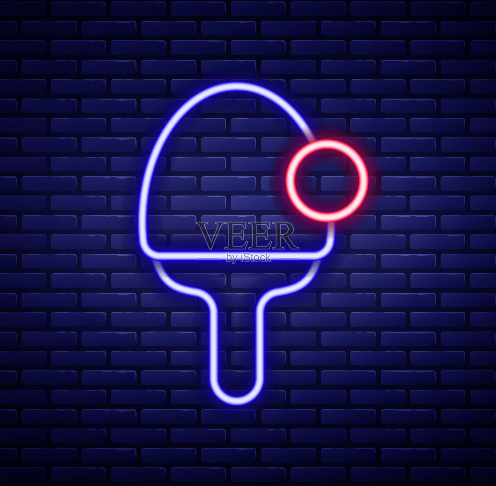 发光的霓虹灯线球拍打乒乓球插画图片素材