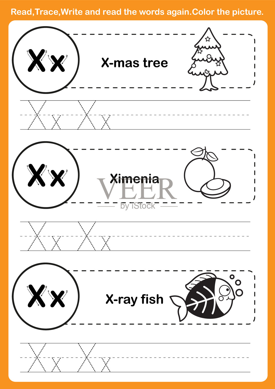 用卡通词汇进行字母练习插画图片素材