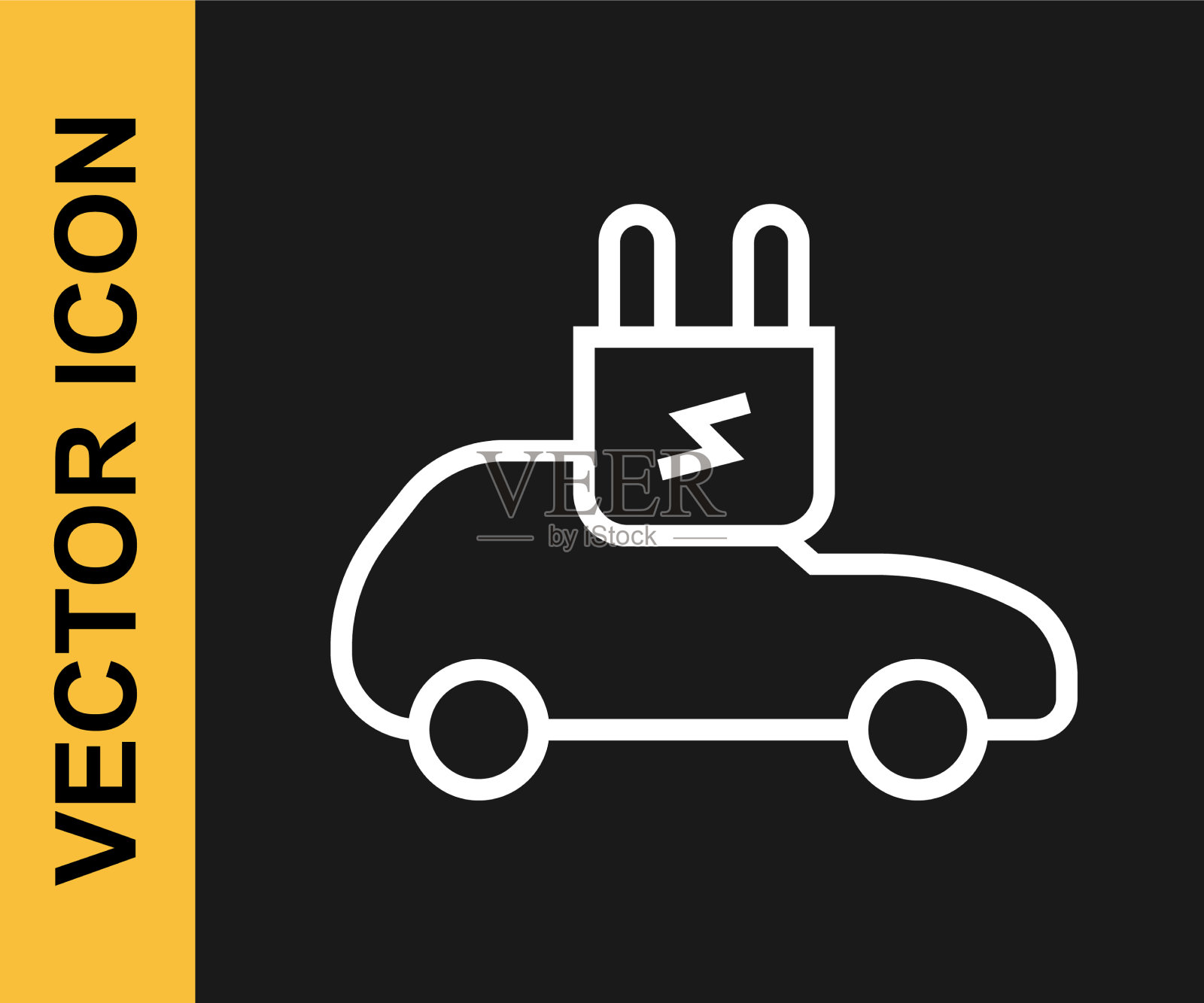 白线电动汽车和电缆插头图标素材