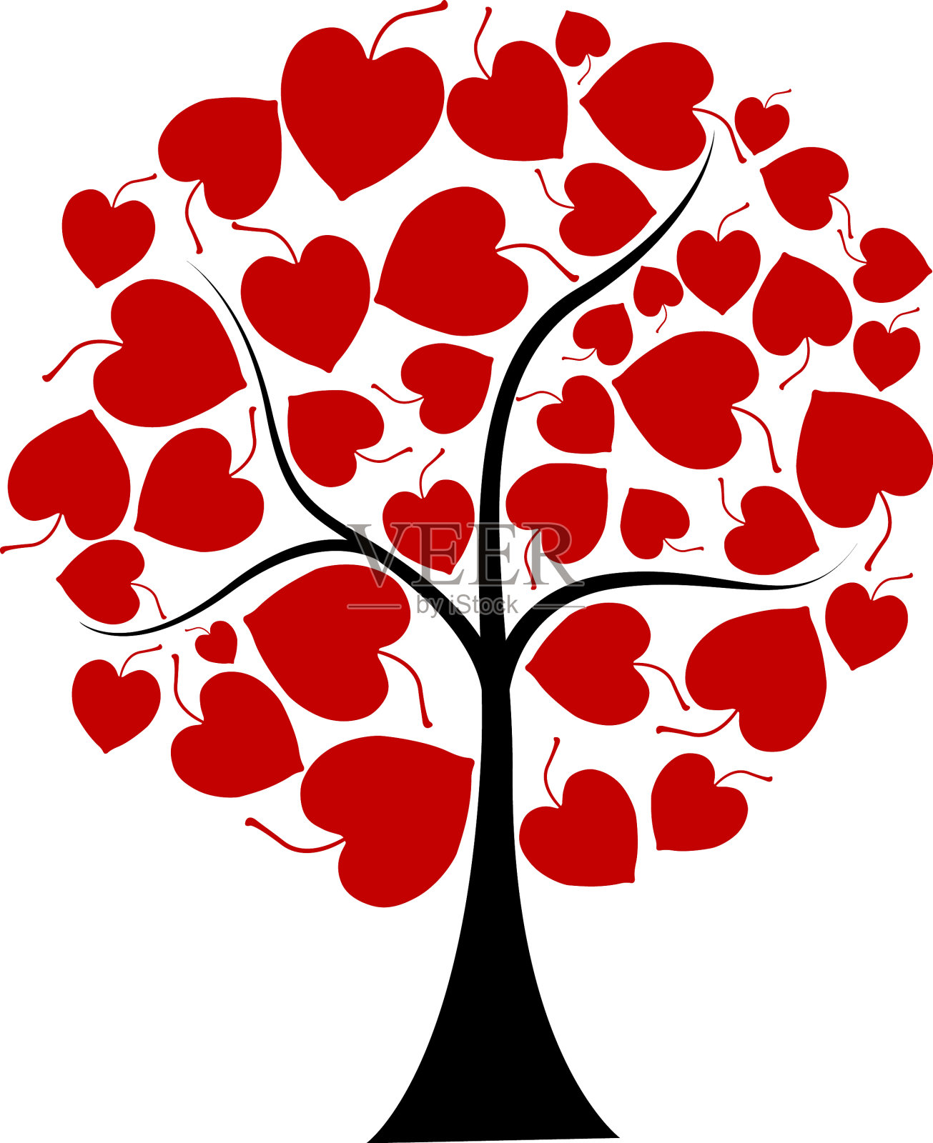 红色的创意树带着爱的叶子插画图片素材