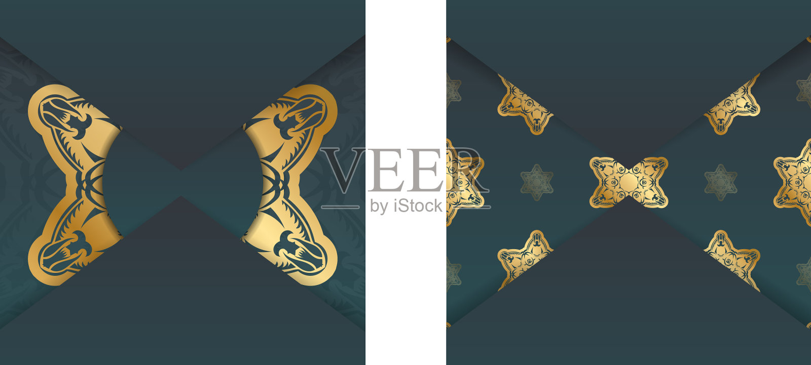 绿色梯度传单与抽象的黄金装饰插画图片素材