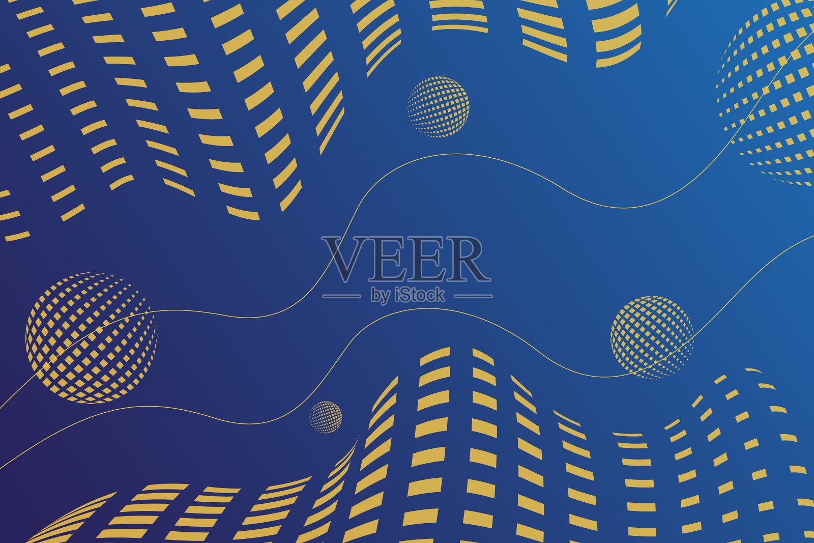 抽象蓝色波浪形孟菲斯几何背景插画图片素材