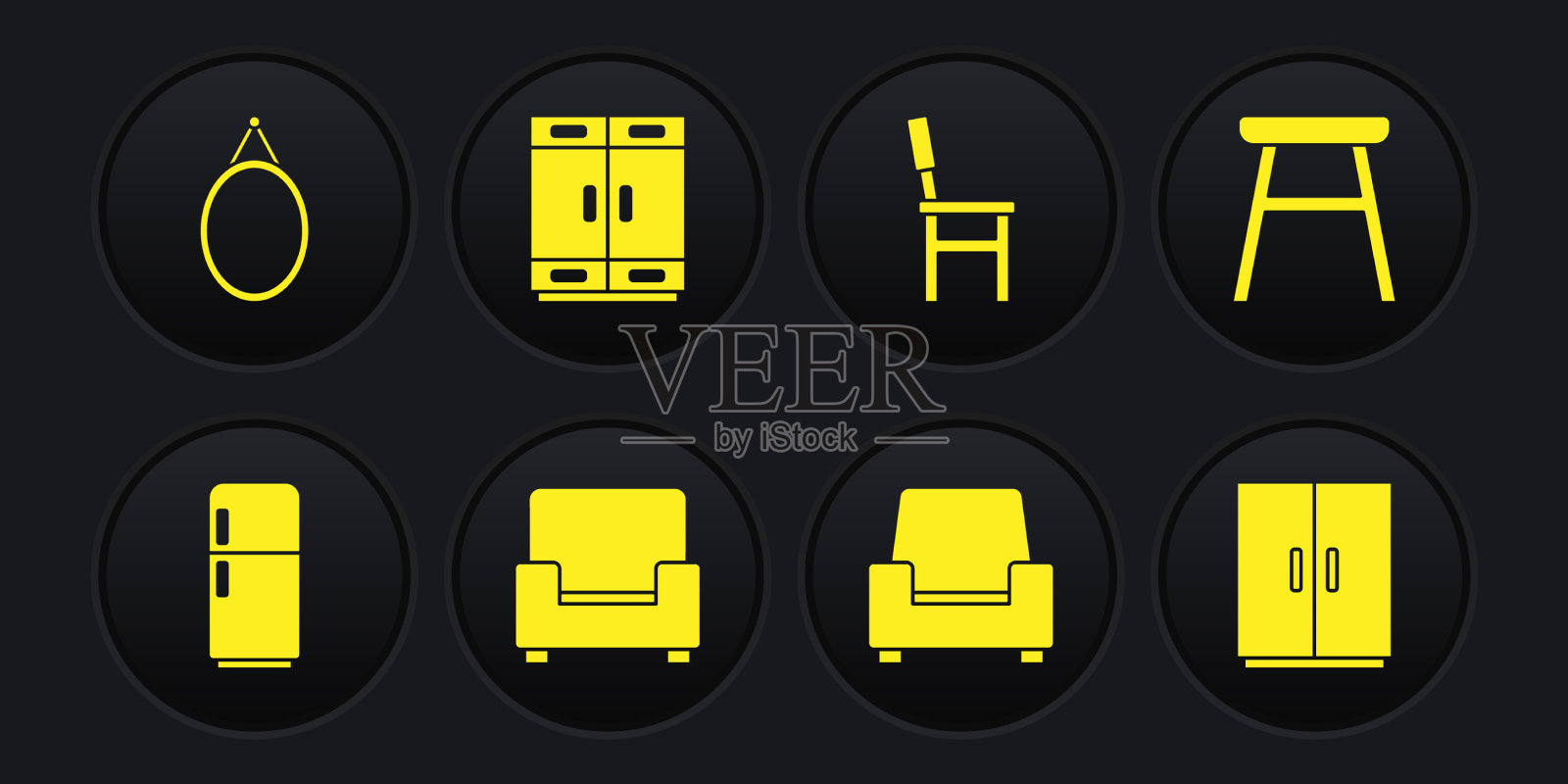 集冰箱、椅子、扶手椅、衣柜和图标素材