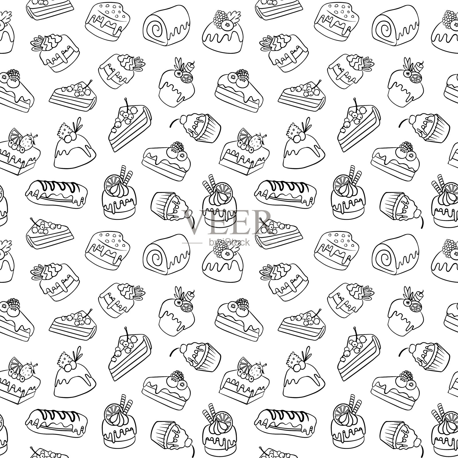 无缝图案与手绘涂鸦蛋糕插画图片素材