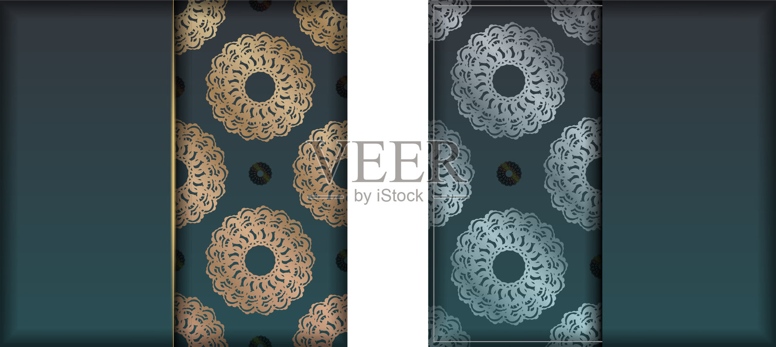 梯度绿色梯度传单模板与希腊插画图片素材