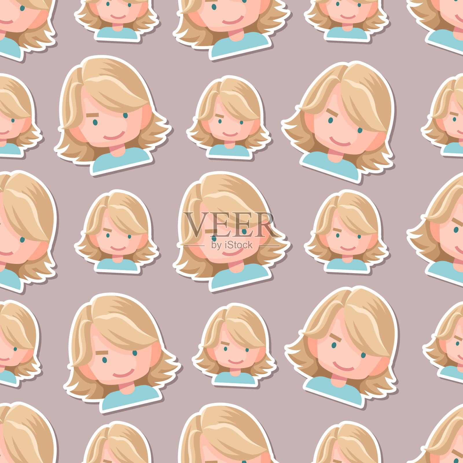 无缝图案可爱淑女平面卡通插画图片素材