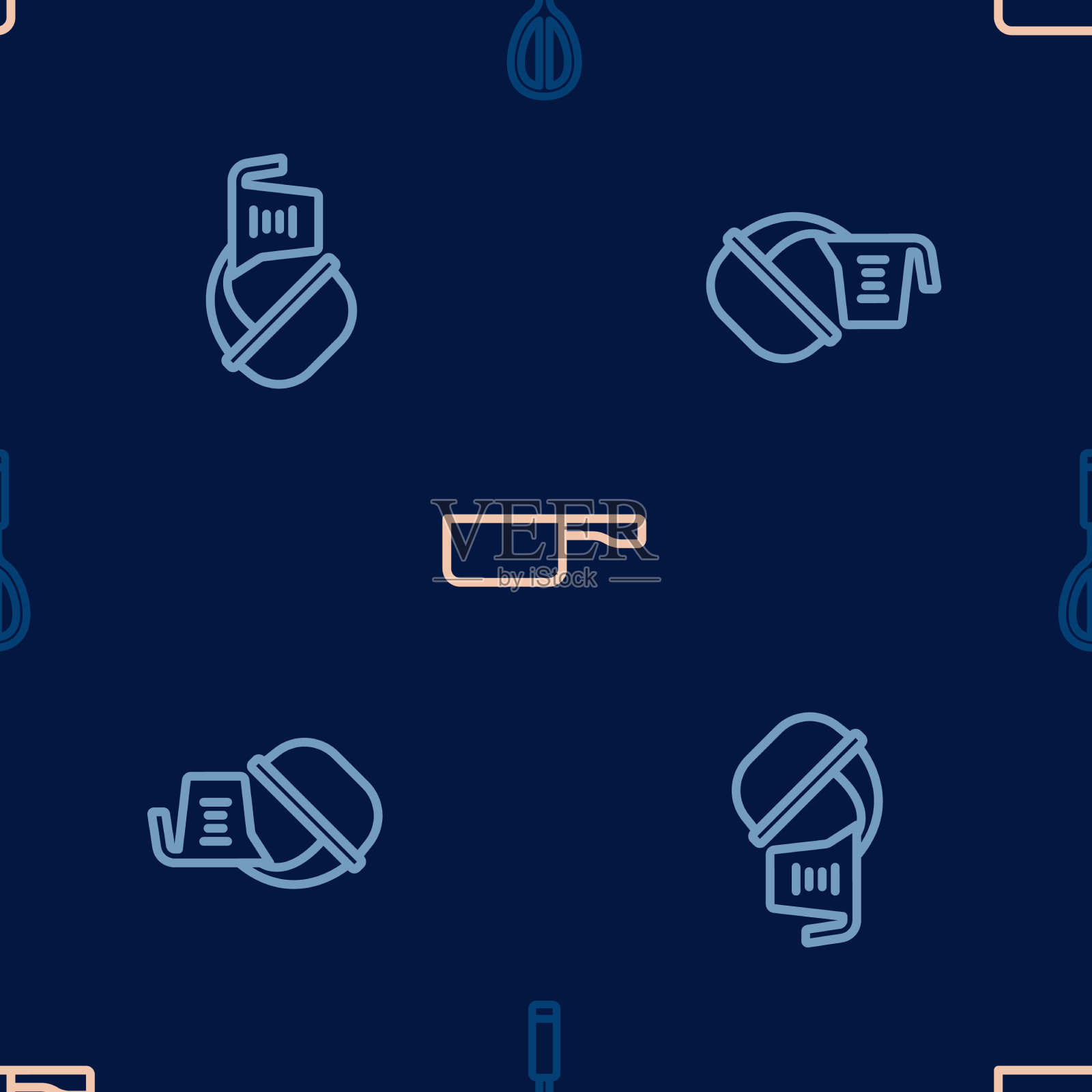 设置线厨房打蛋器测量杯和碗图标素材