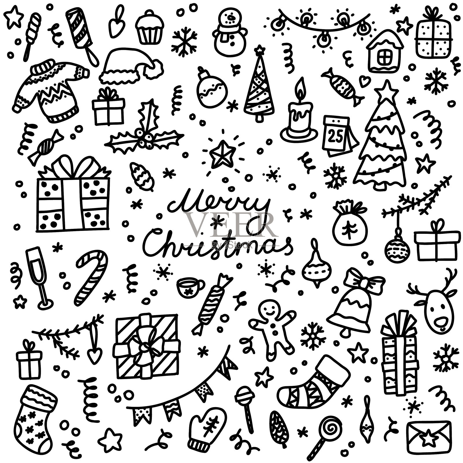 涂鸦圣诞图标手绘冬季物品插画图片素材