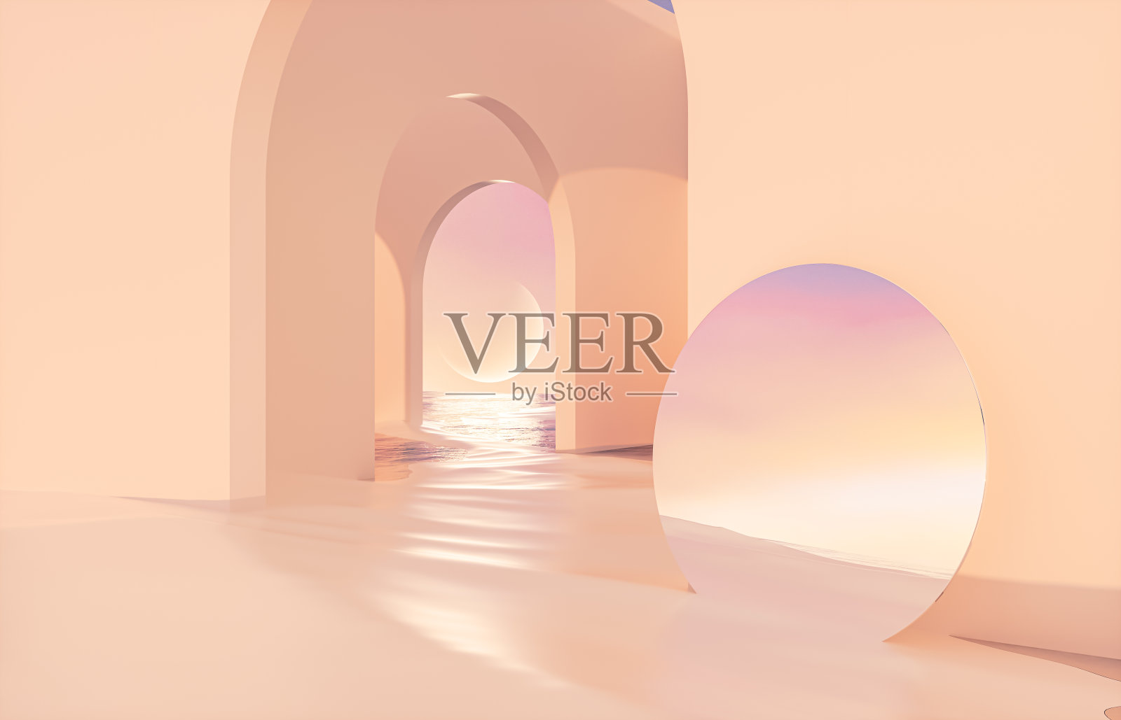 抽象的夏季景观场景与几何形式。海洋海滩视图。插画图片素材