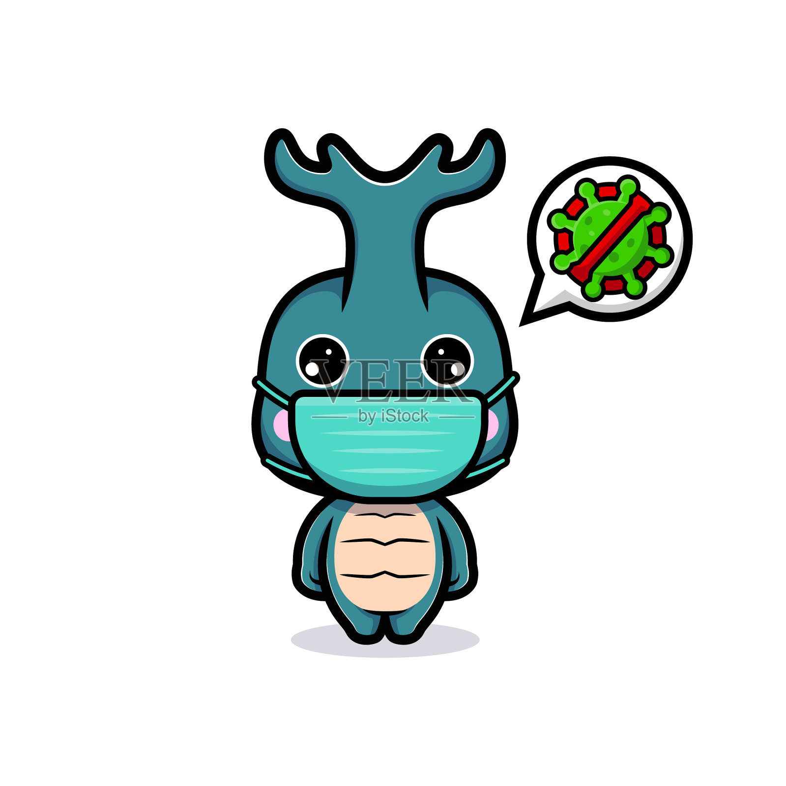 可爱的角甲虫戴面具的设计插画图片素材