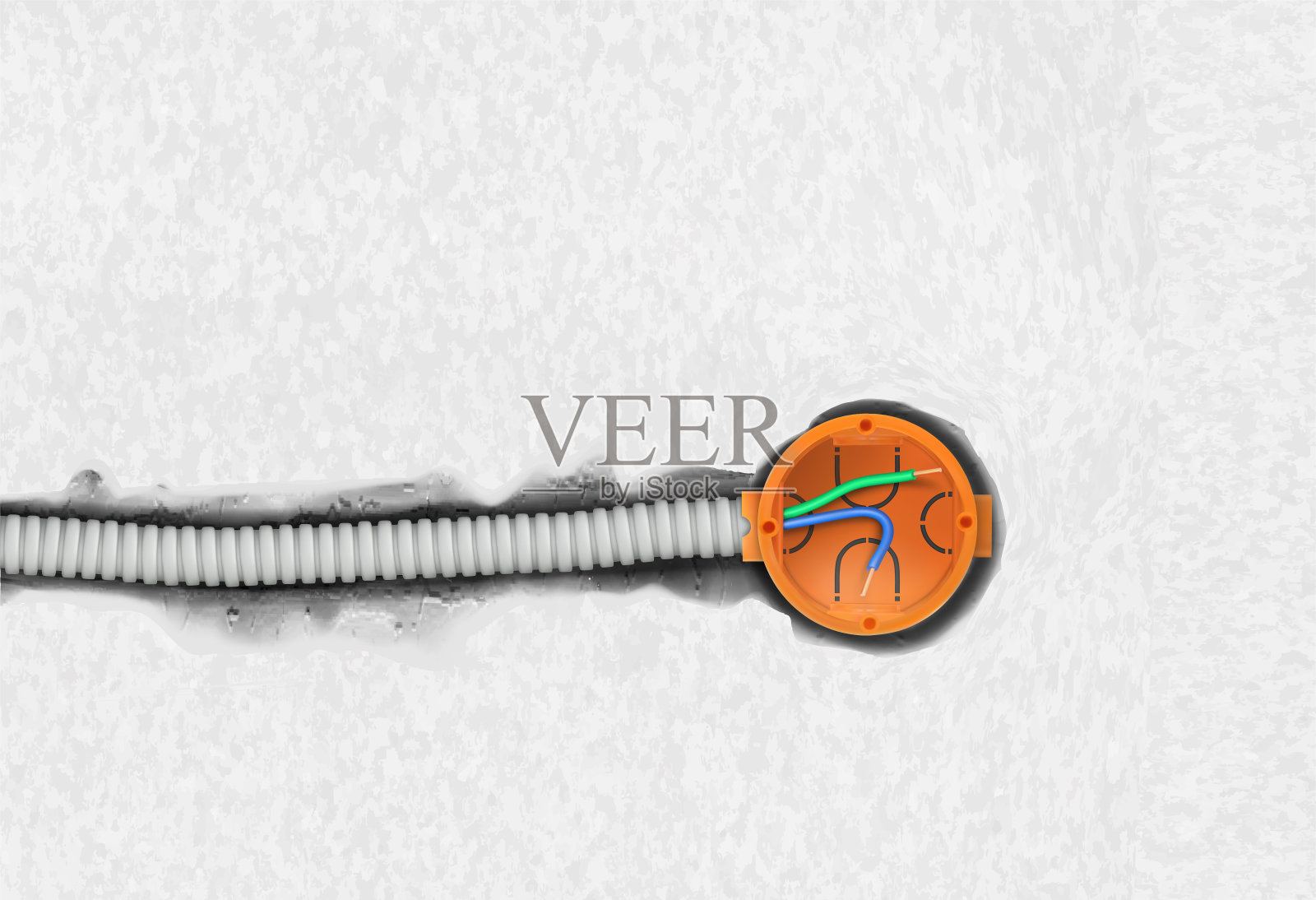 电线在波纹管和安装盒内为插座。矢量图插画图片素材