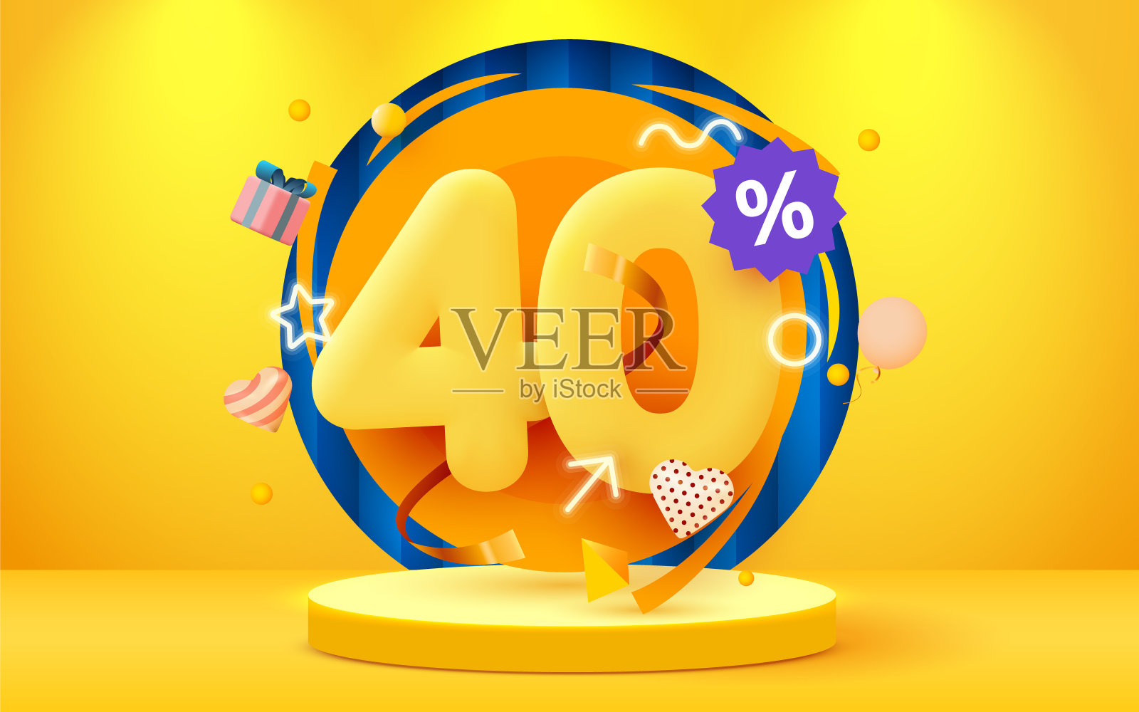 打40%。折扣创造性的成分。带有装饰品的销售标志。促销横幅和海报。设计模板素材