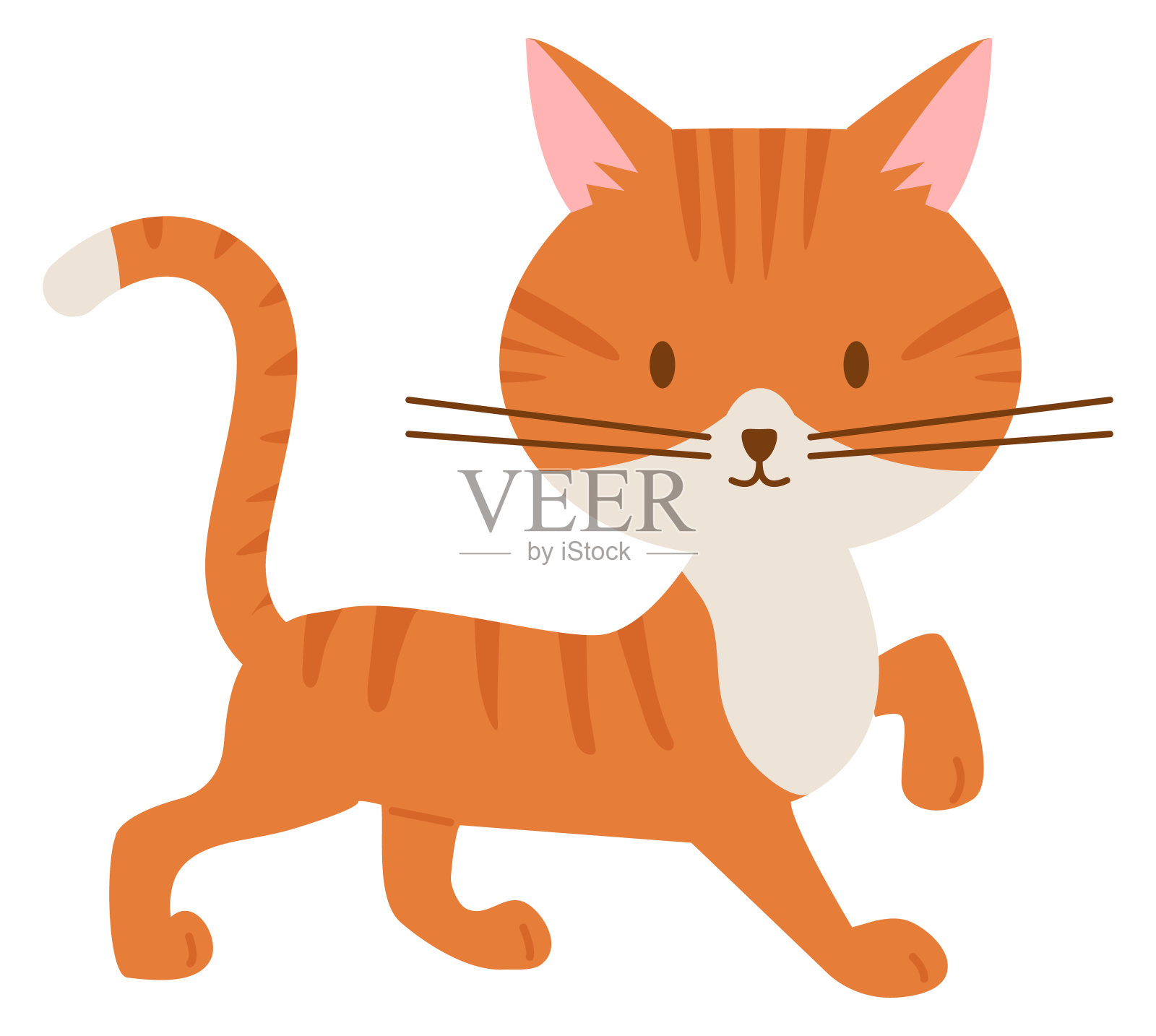 小猫走路。红毛的猫。姜的宠物插画图片素材