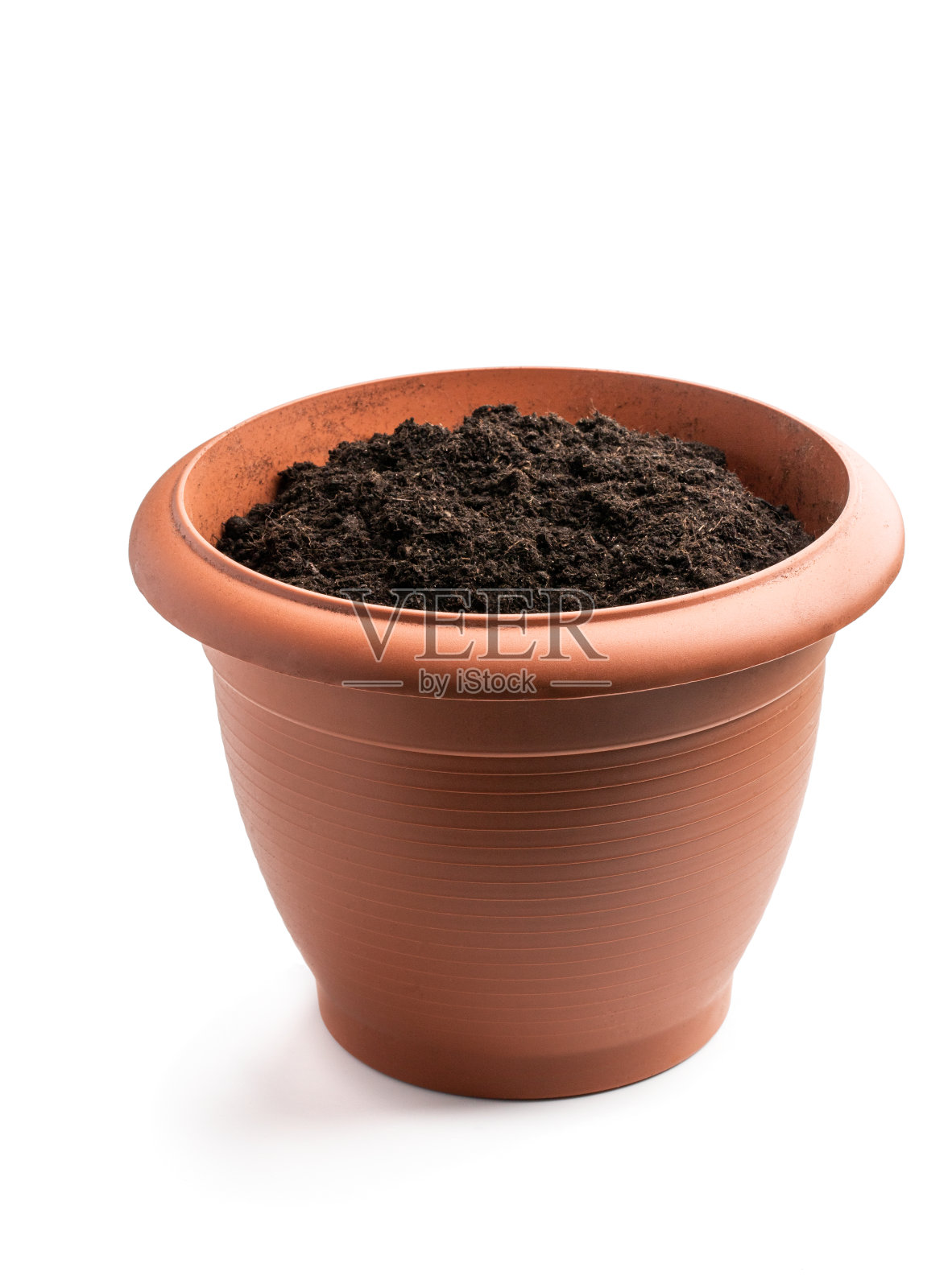盆栽充满有机土壤隔离在白色背景照片摄影图片