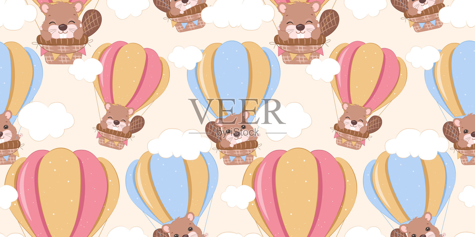 海狸无缝模式插画图片素材