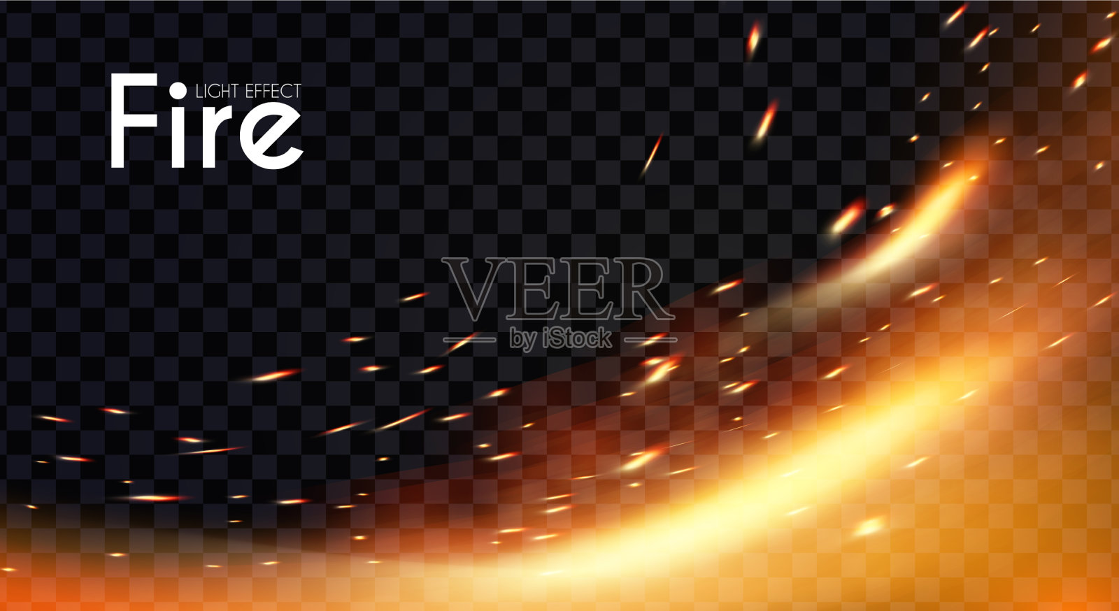 火焰透明光效果与飞行的火花插画图片素材